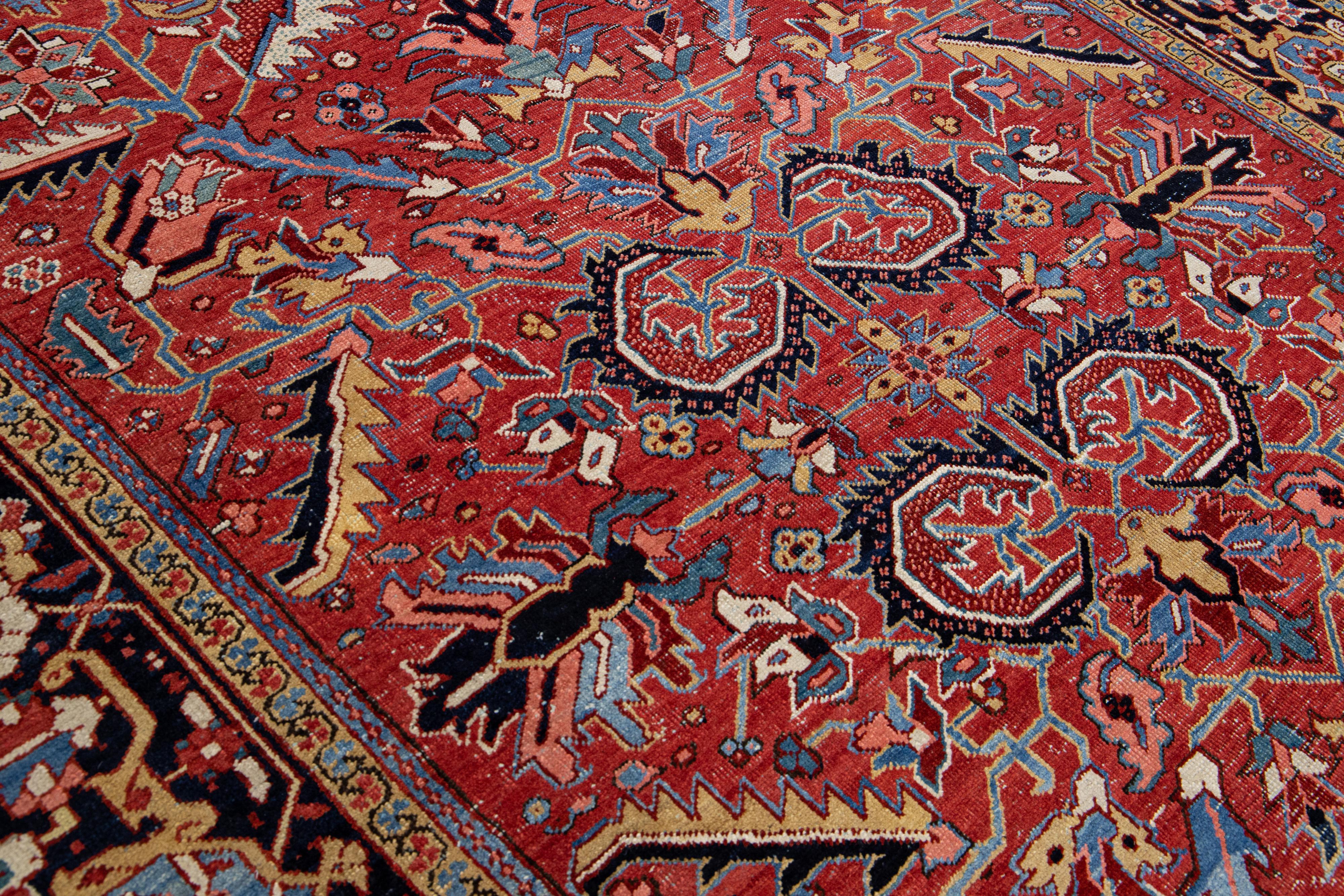 Antique Persian Heriz Handmade Allover Designed Red Wool Rug For Sale 6