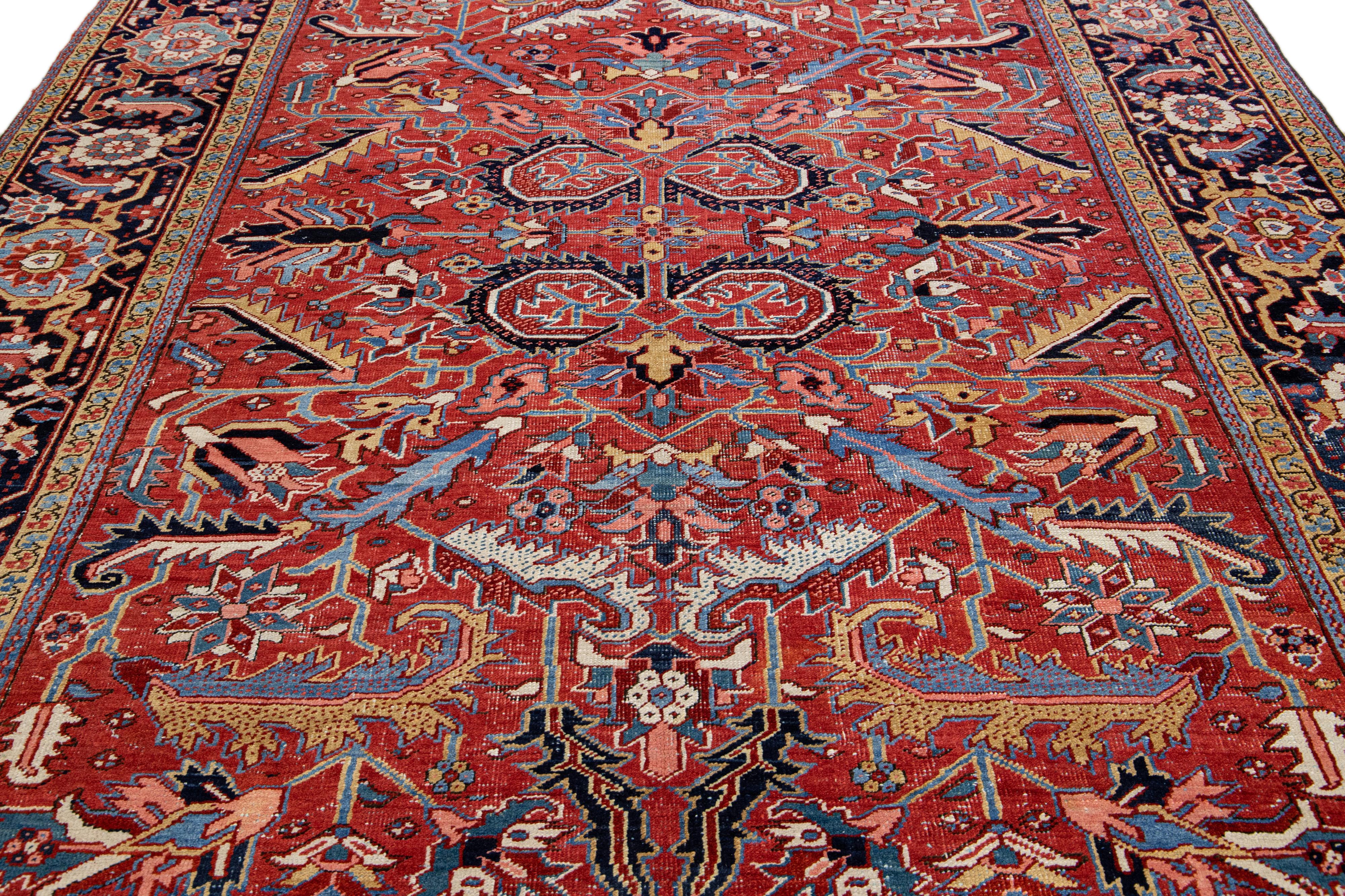 Heriz Serapi Antique Persian Heriz Handmade Allover Designed Red Wool Rug For Sale