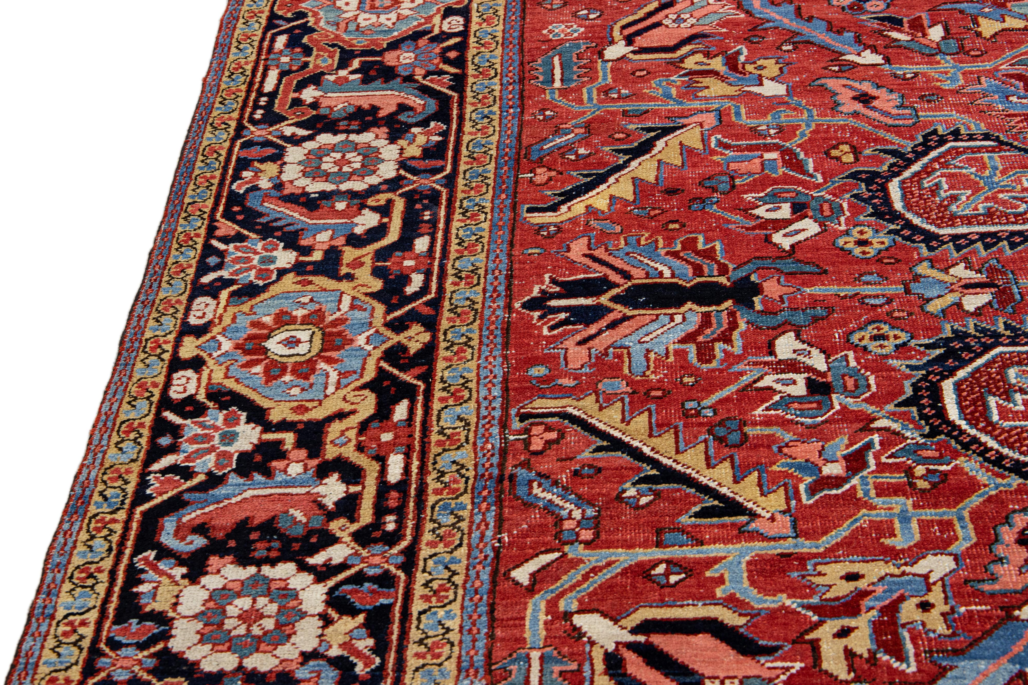 Antique Persian Heriz Handmade Allover Designed Red Wool Rug For Sale 2