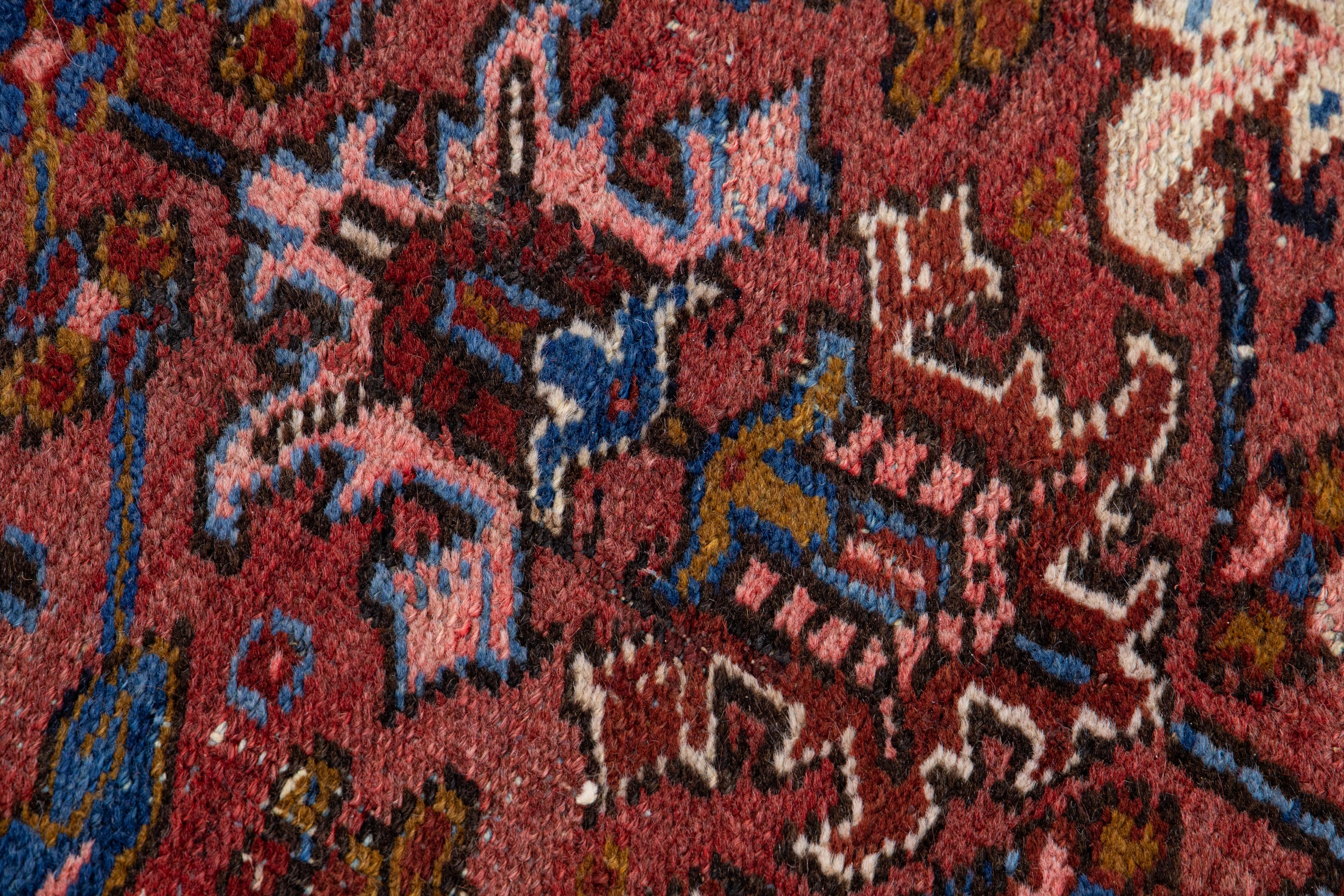 Antique Persian Heriz Handmade Allover Floral Burgundy Wool Rug For Sale 5
