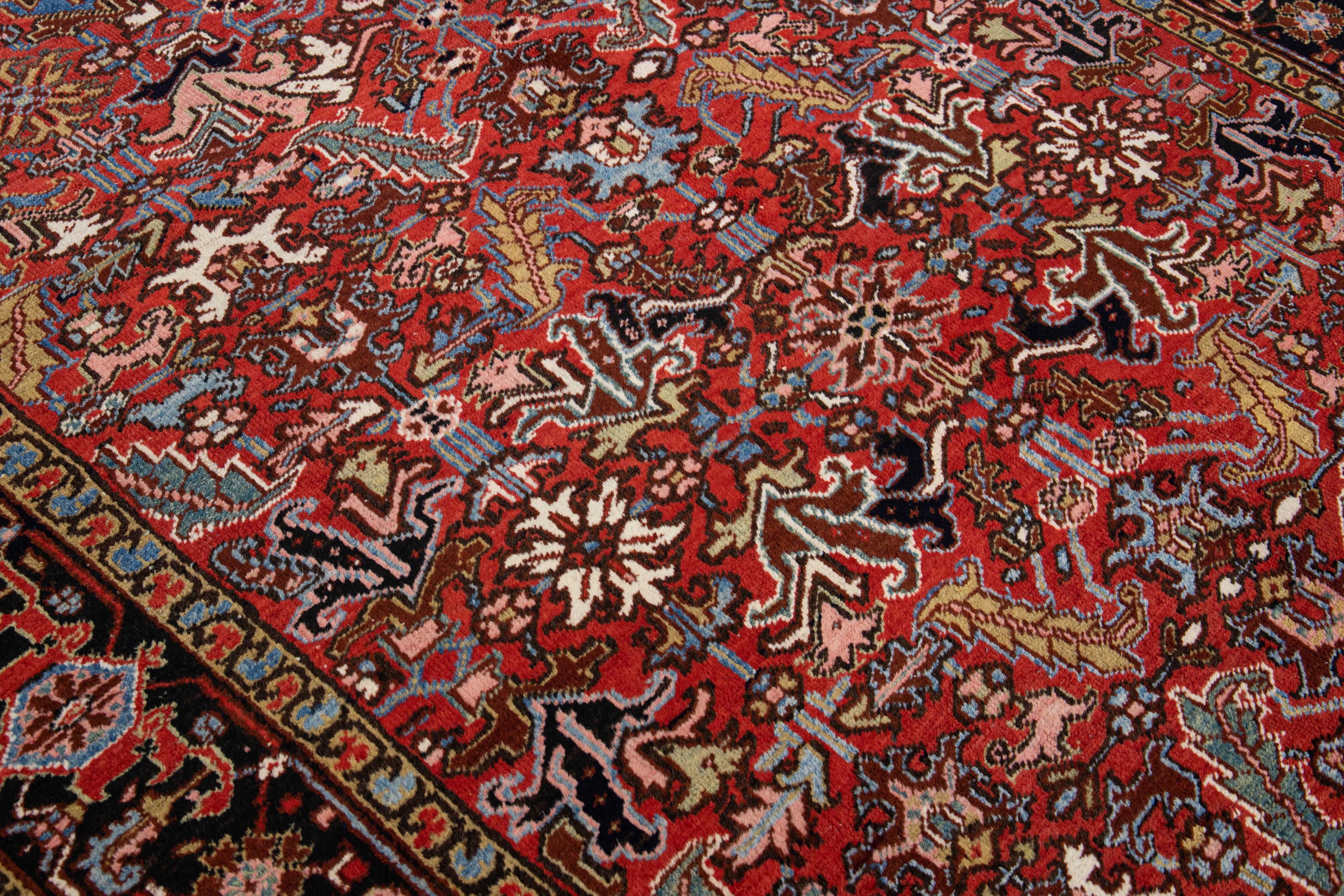 Antique Persian Heriz Handmade Allover Pattern Red Wool Rug  For Sale 3