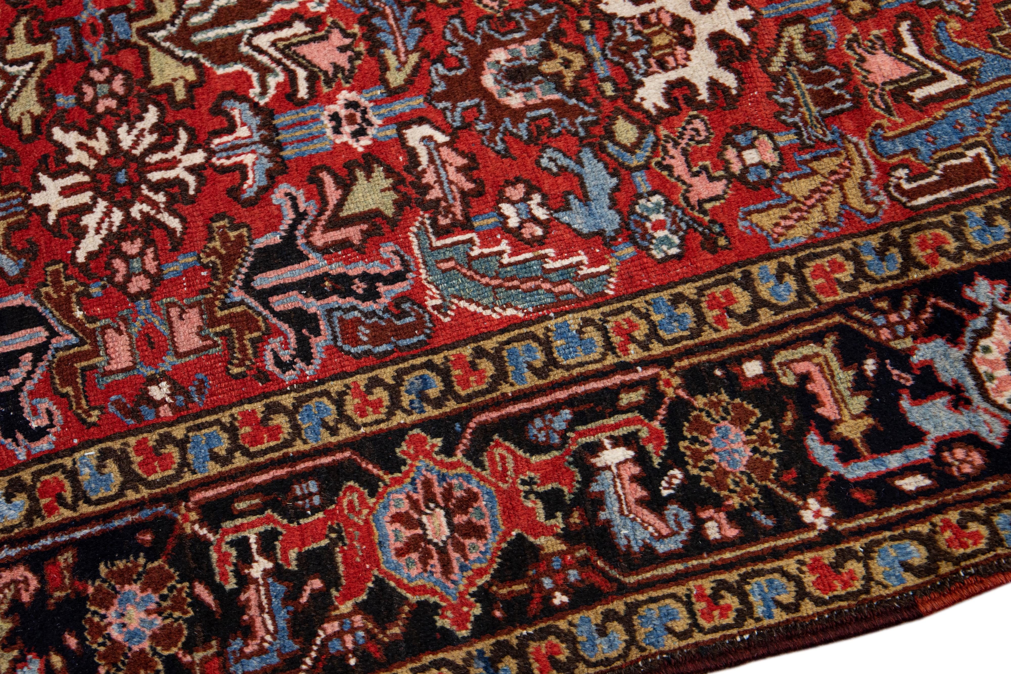 Antique Persian Heriz Handmade Allover Pattern Red Wool Rug  In Good Condition For Sale In Norwalk, CT