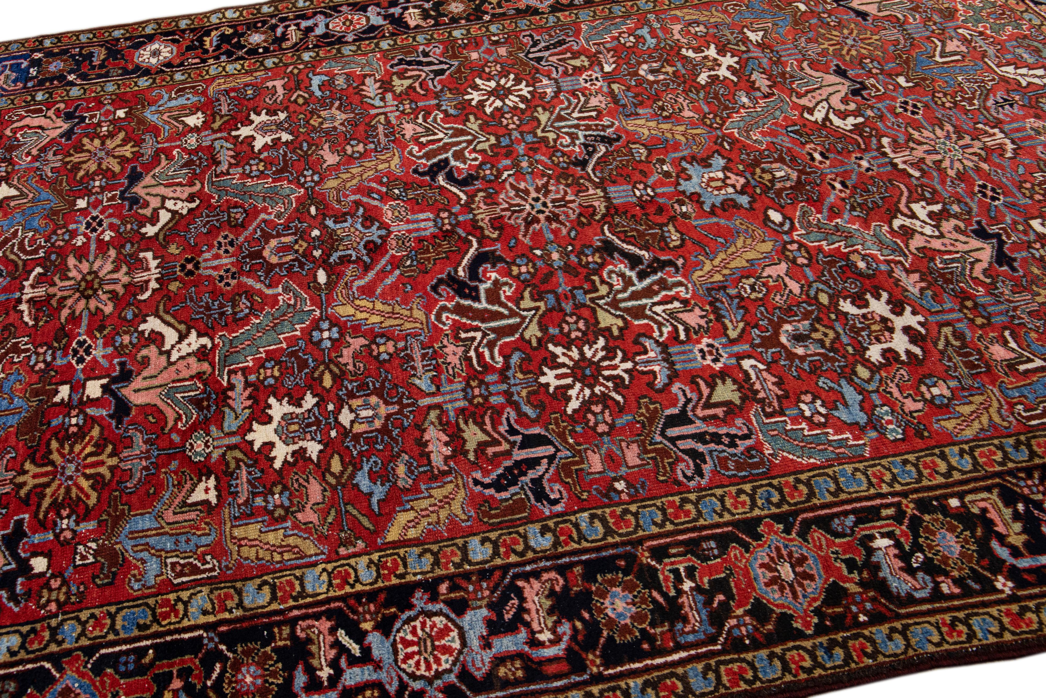 Antique Persian Heriz Handmade Allover Pattern Red Wool Rug  For Sale 1