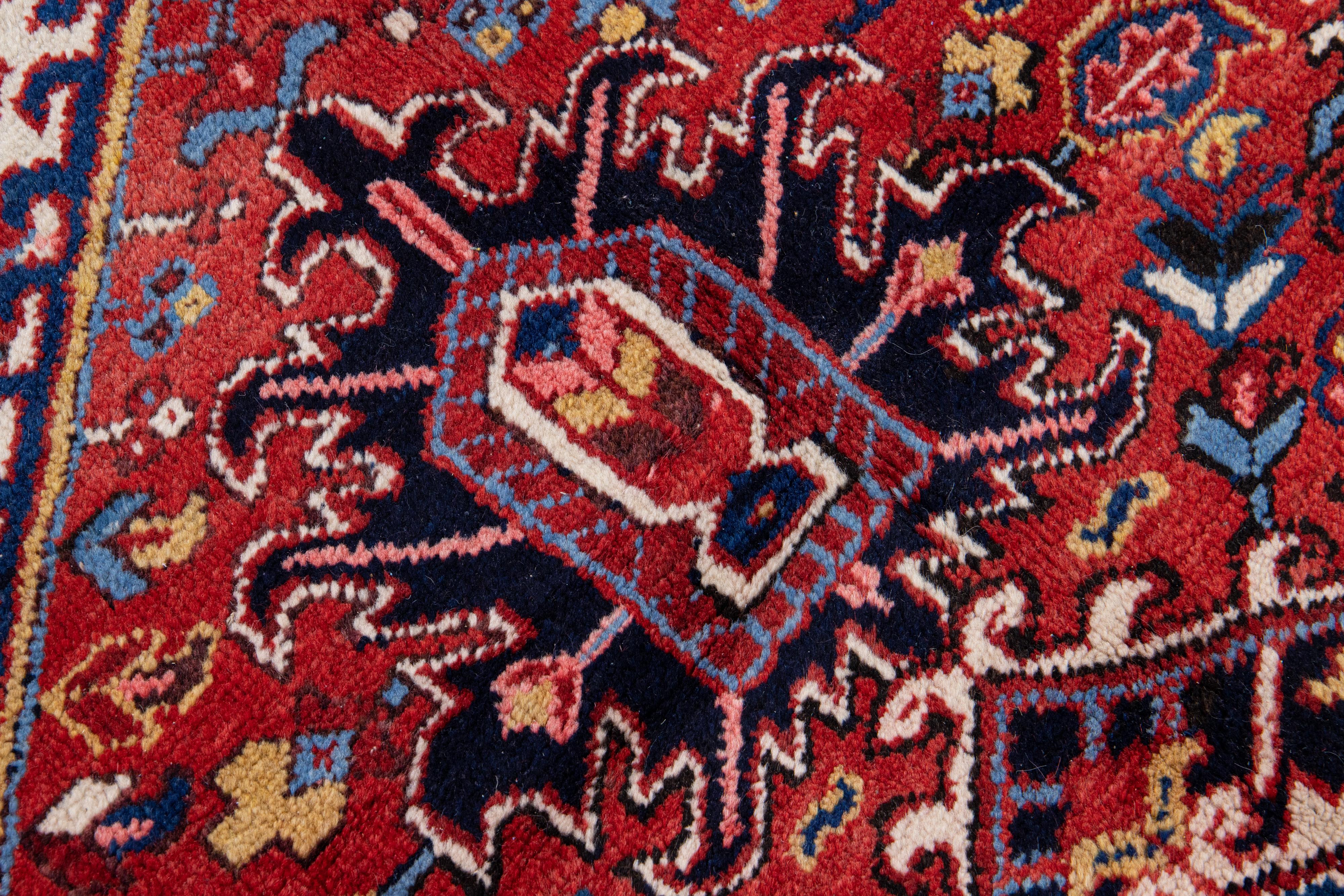Antique Persian Heriz Handmade Medallion Designed Red Wool Rug For Sale 1