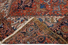 Antique Persian Heriz Handmade Medallion Designed Rust Wool Rug