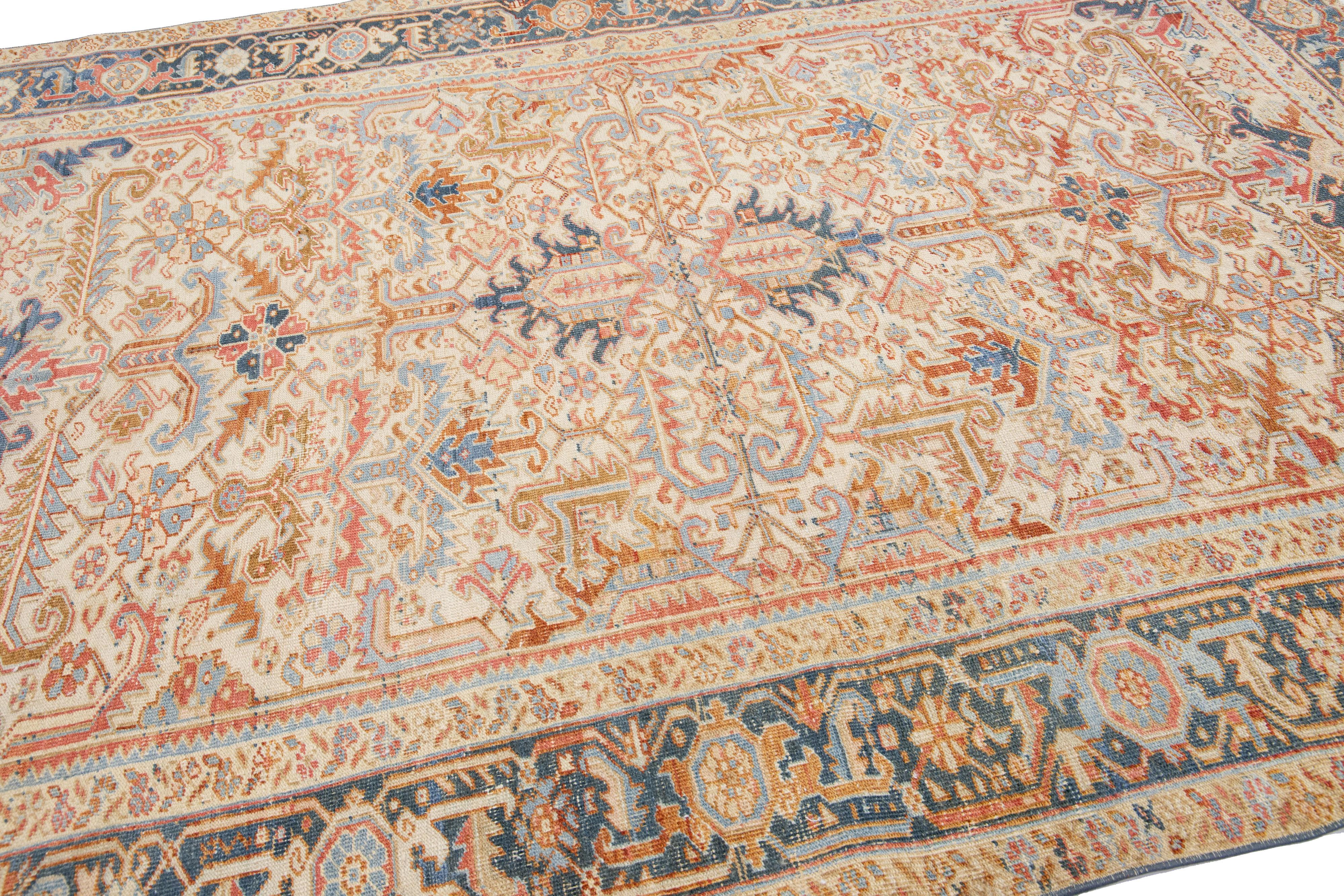 Antique Persian Heriz Handmade Rust Wool Rug with All over Design In Good Condition For Sale In Norwalk, CT