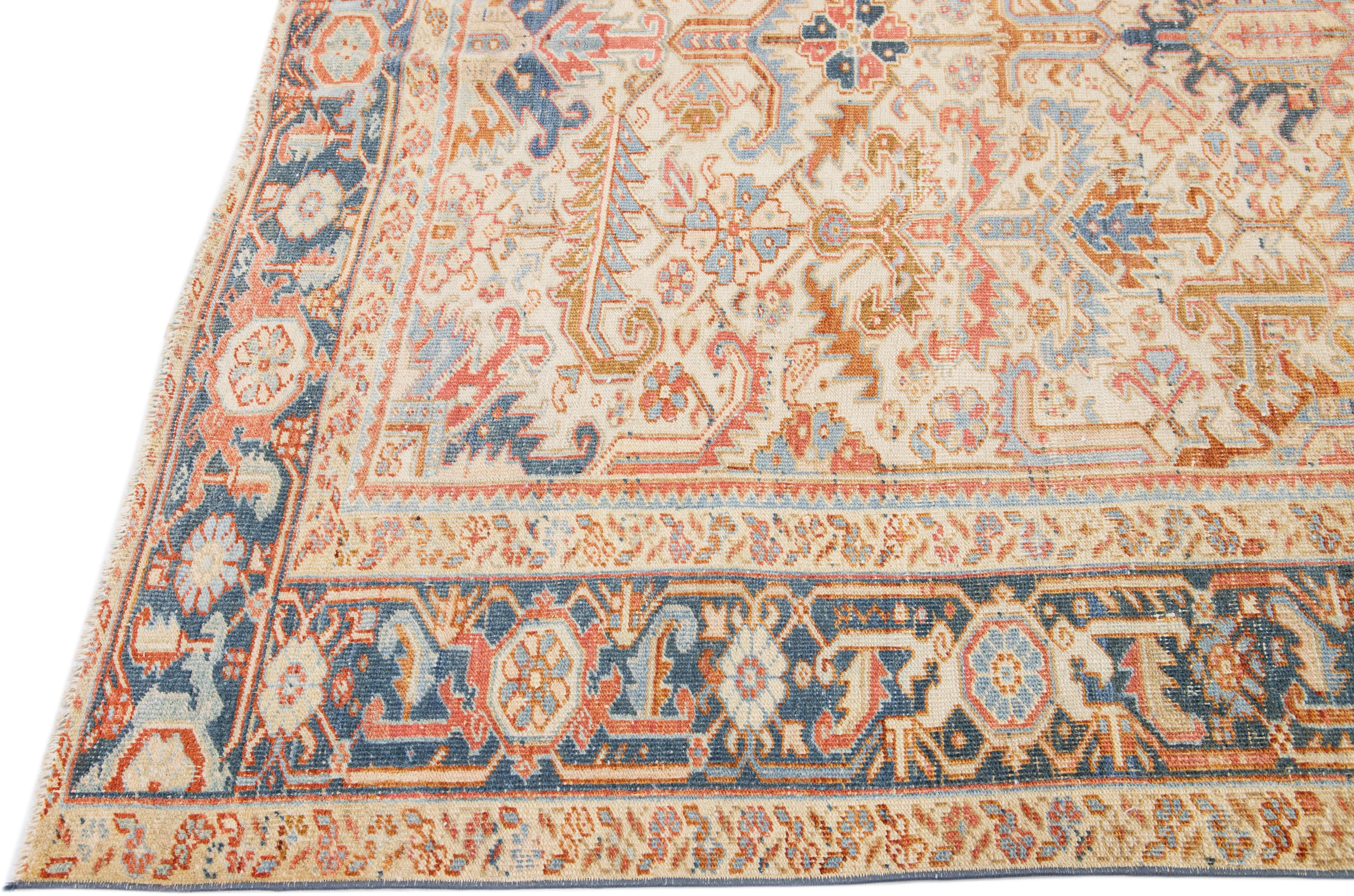 Early 20th Century Antique Persian Heriz Handmade Rust Wool Rug with All over Design For Sale