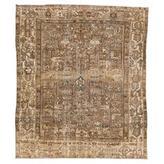 Antique Persian Heriz Handmade Tan Wool Rug with Allover Motif