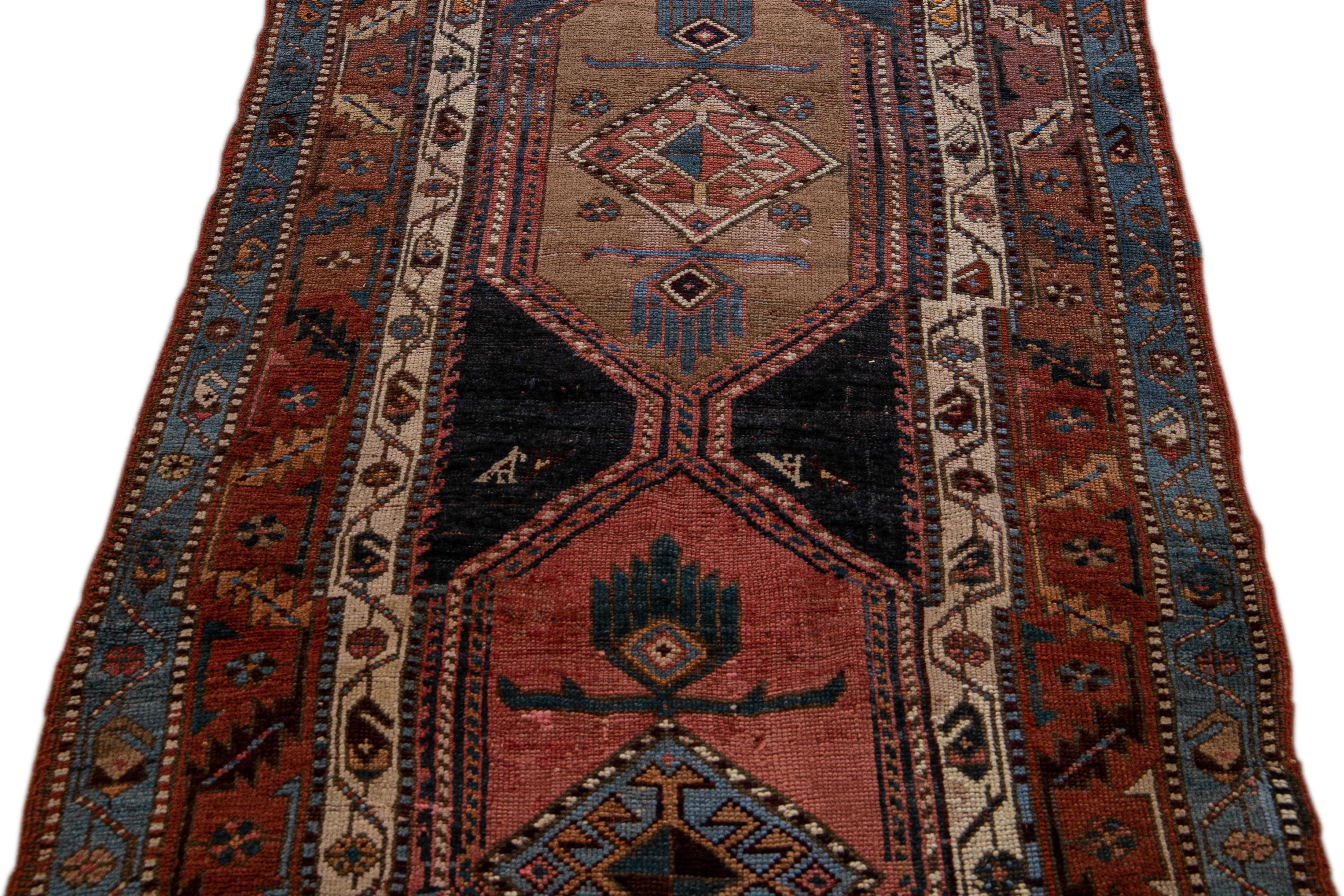 Heriz Serapi Antique Persian Heriz Handmade Tribal Blue Wool Rug For Sale