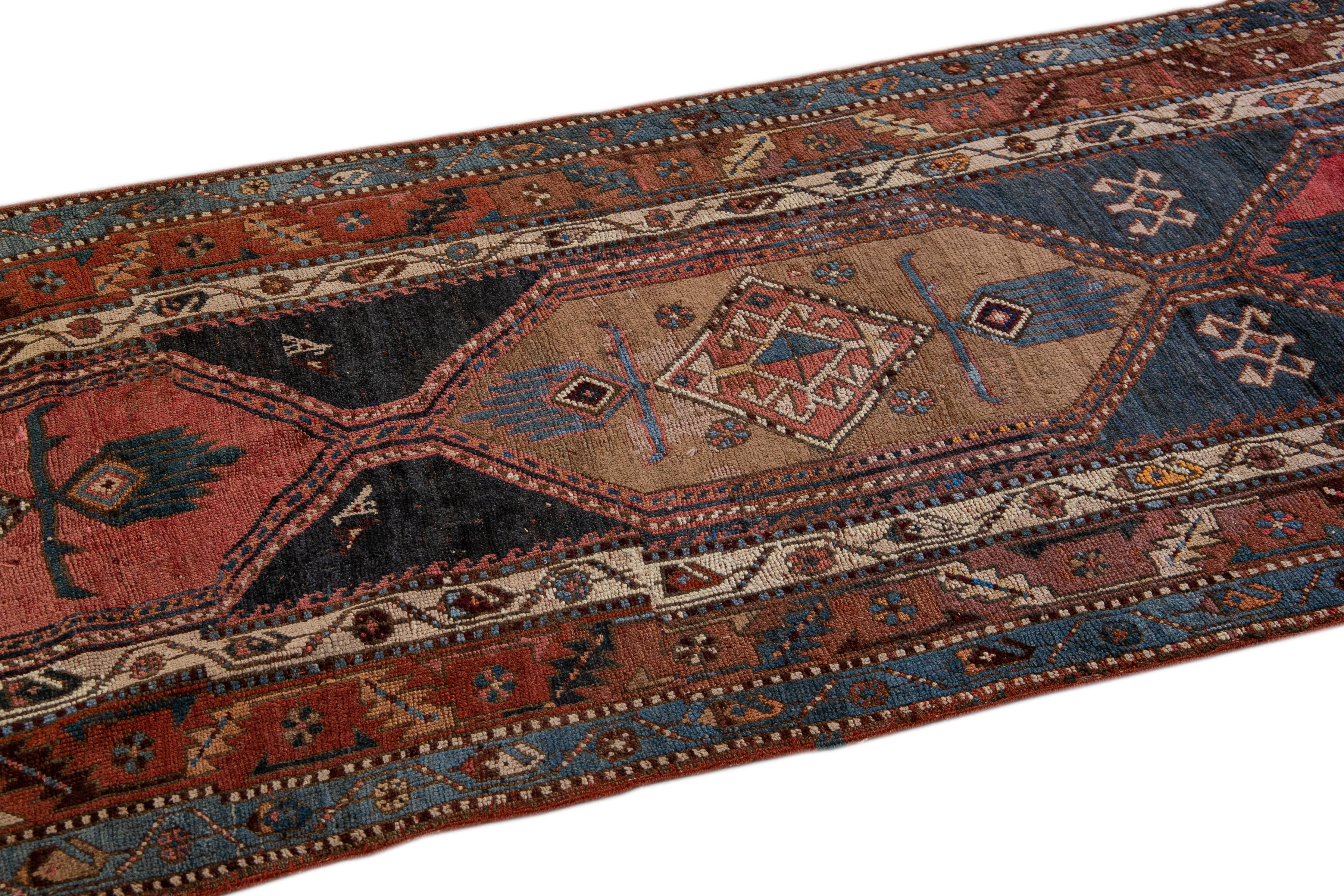 Antique Persian Heriz Handmade Tribal Blue Wool Rug In Distressed Condition For Sale In Norwalk, CT