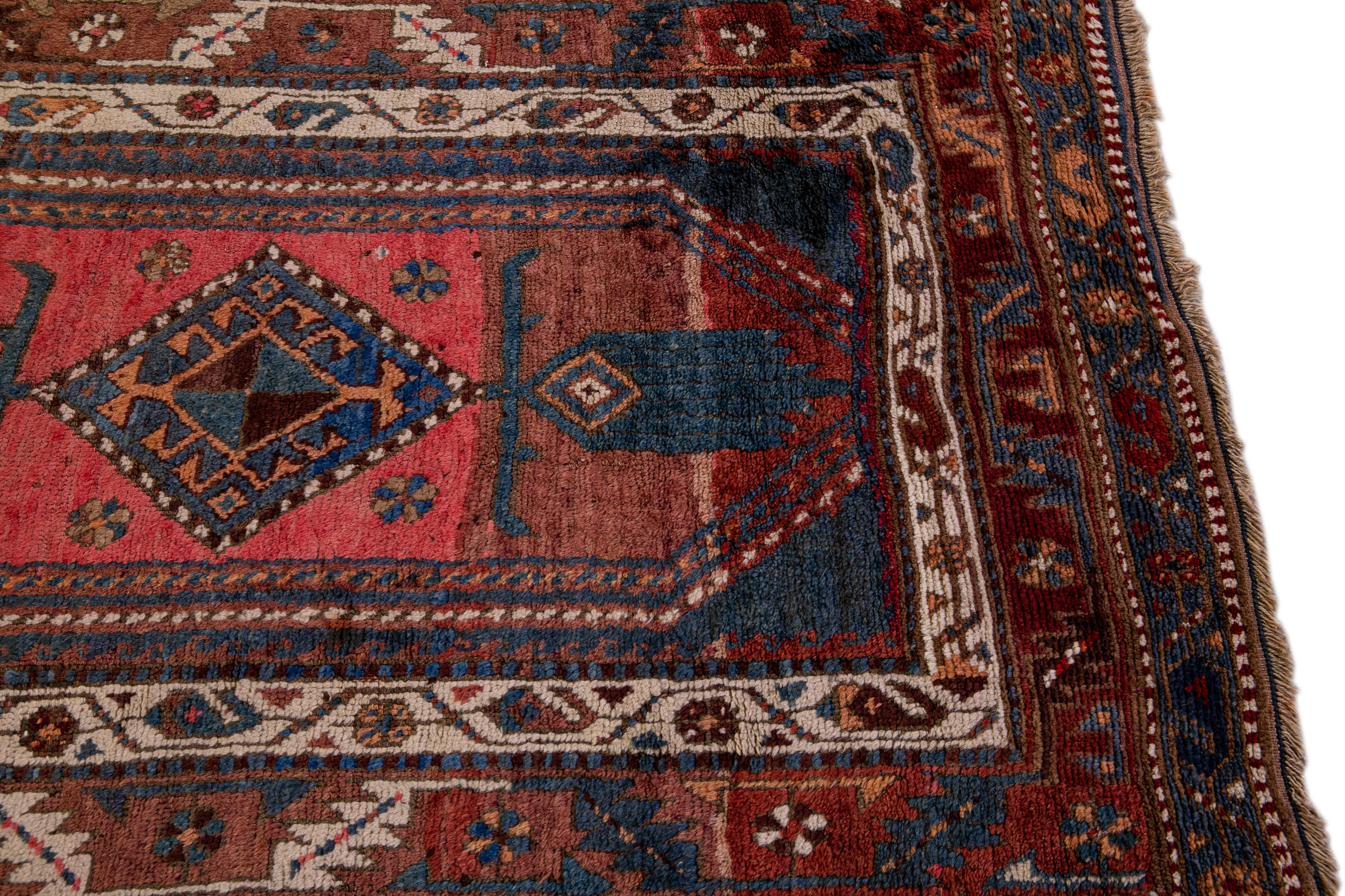 Antique Persian Heriz Handmade Tribal Blue Wool Rug For Sale 1