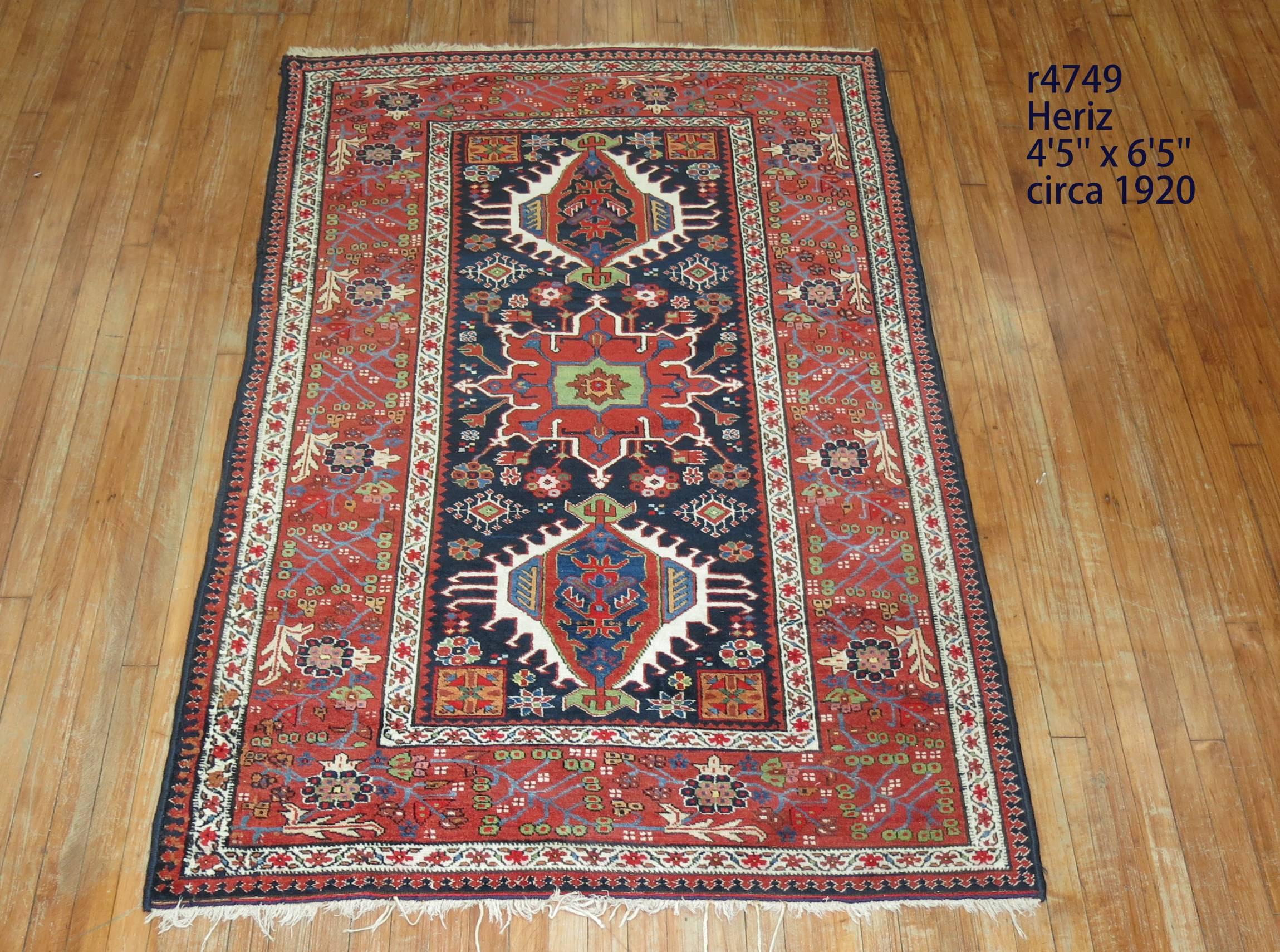 Bold high contrast Persian Heriz Karadja rug from the early 20th century.