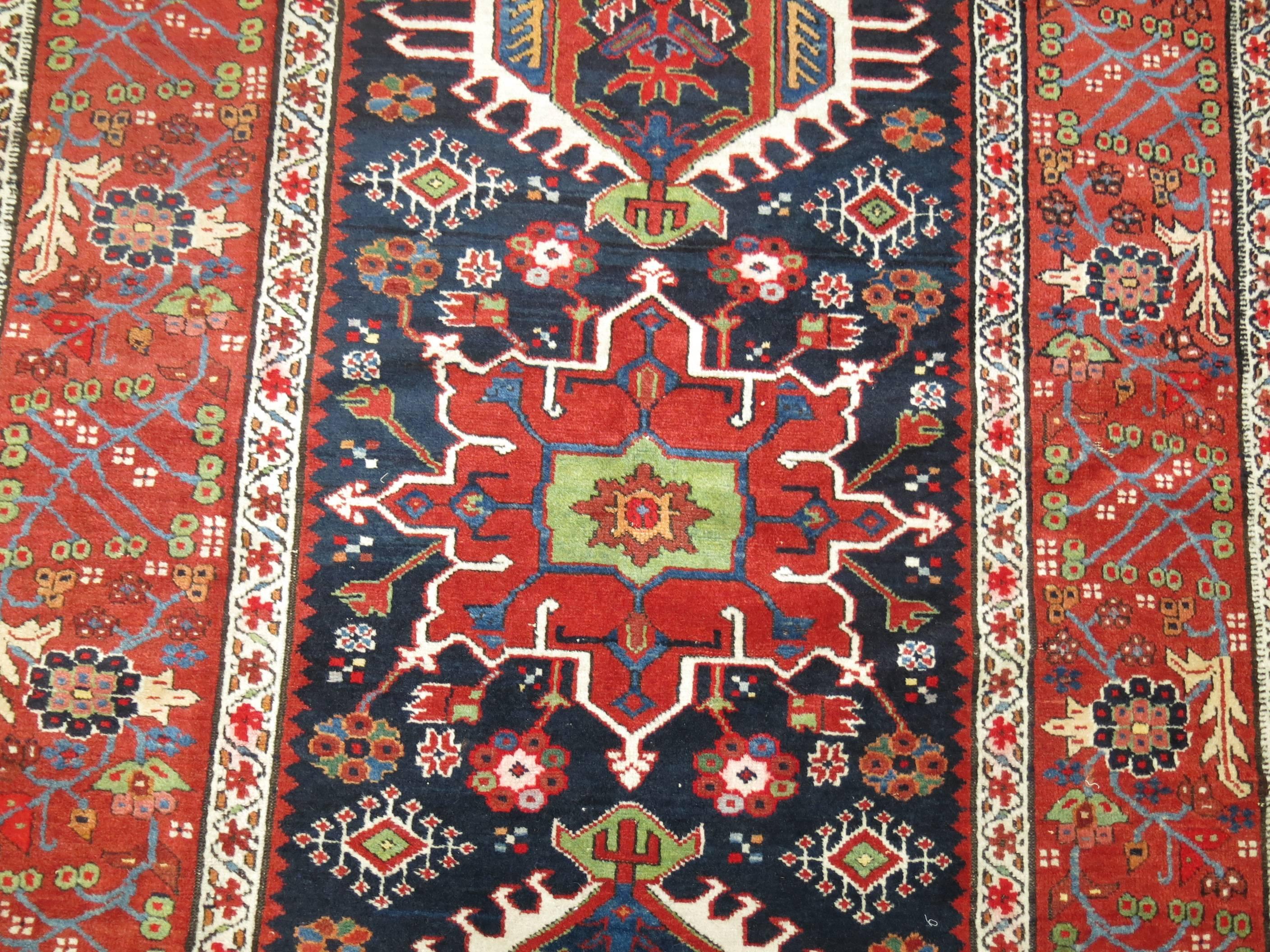 Antique Persian Heriz Karadja Rug In Excellent Condition In New York, NY