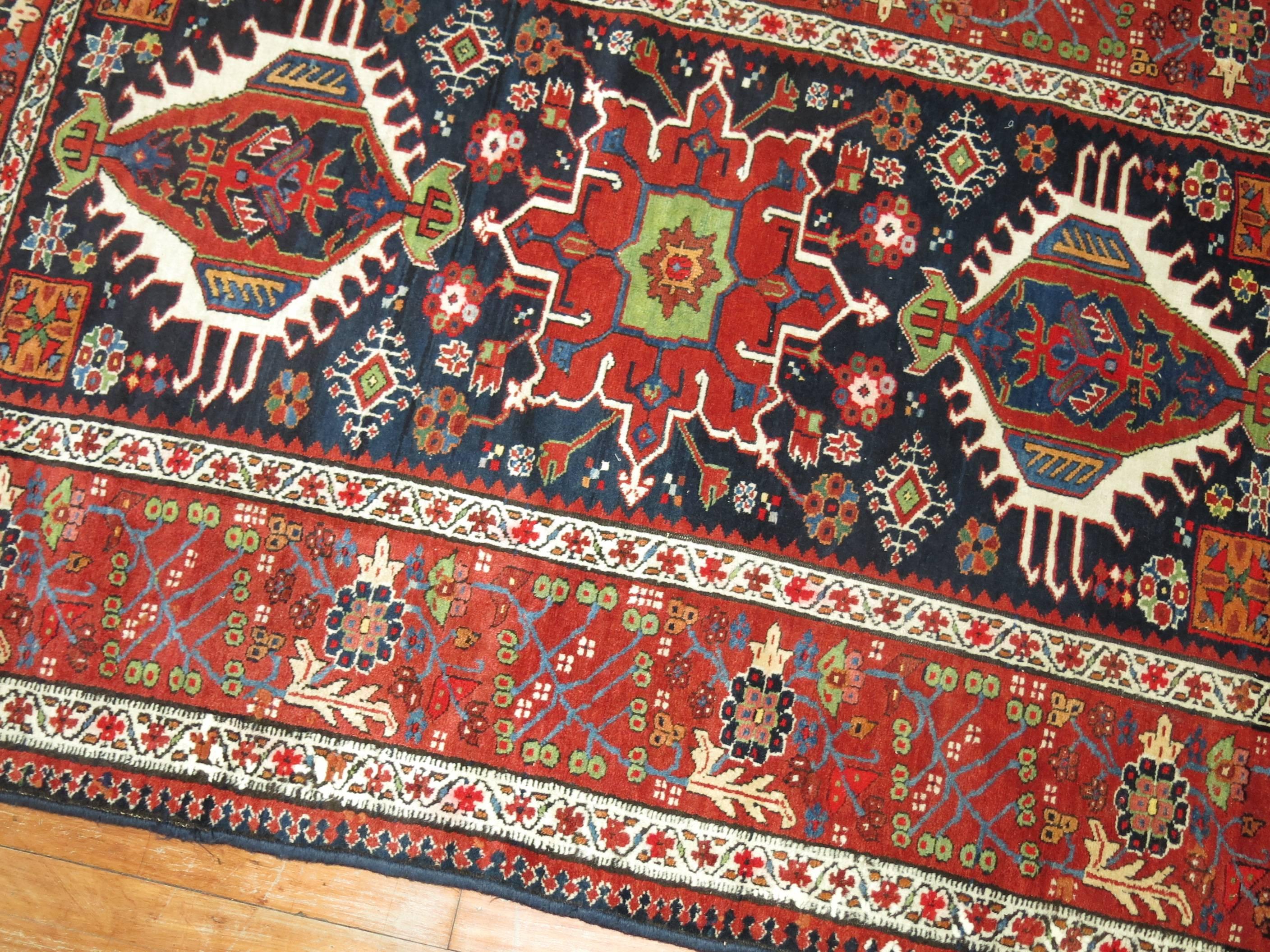 Wool Antique Persian Heriz Karadja Rug