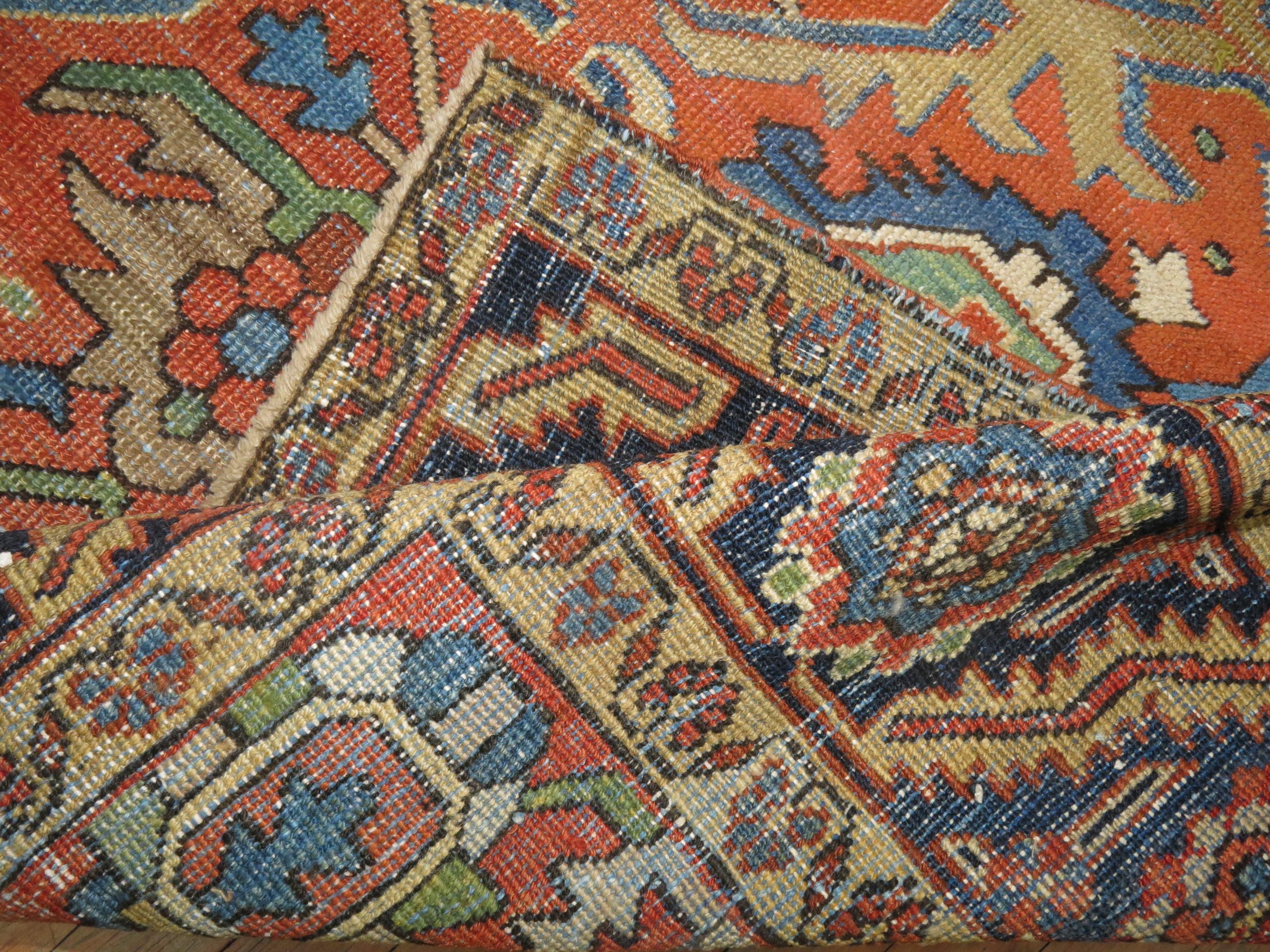Hand-Woven Antique Persian Heriz Karadja Square Oriental Rug For Sale