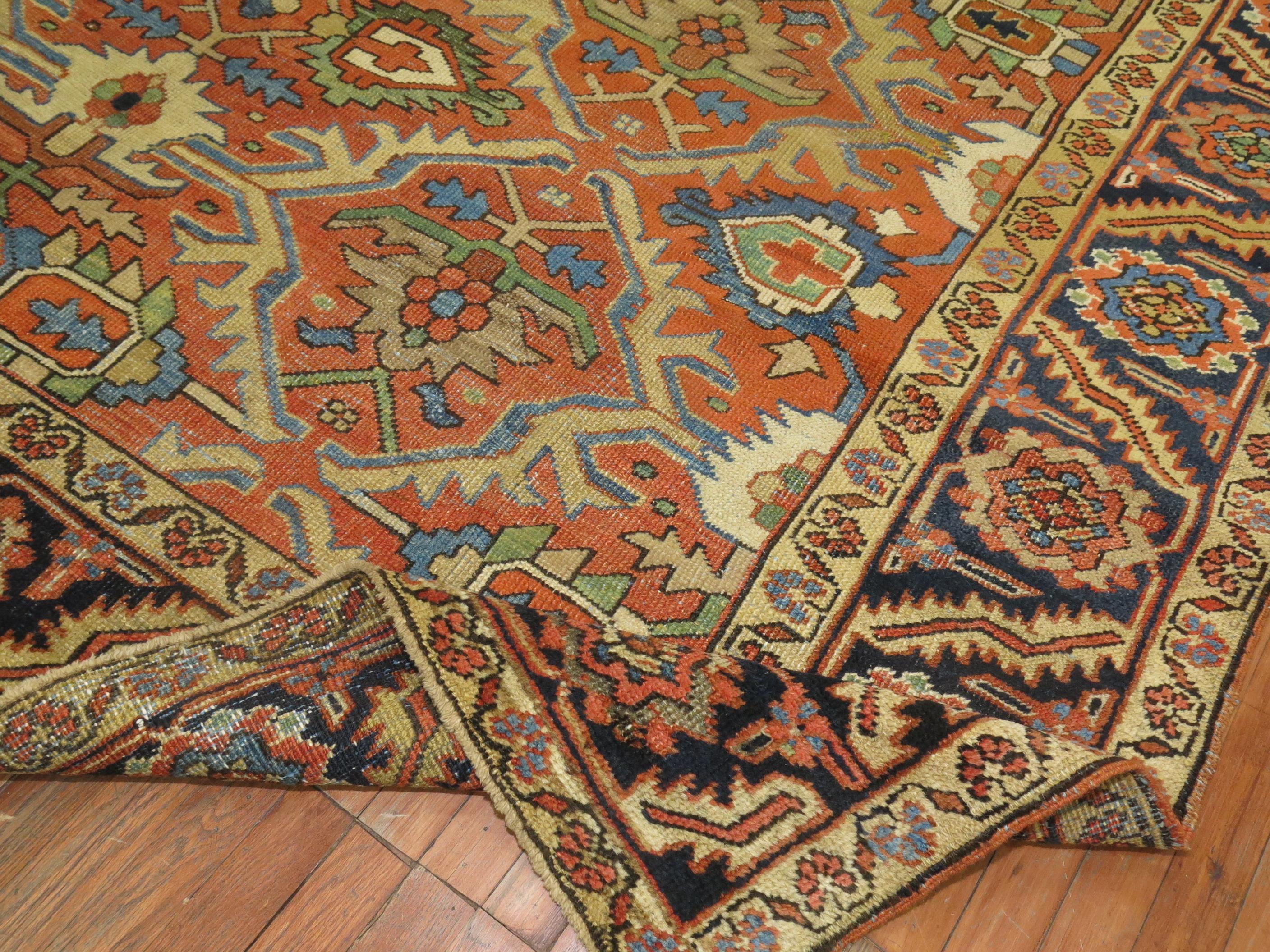 Antique Persian Heriz Karadja Square Oriental Rug In Good Condition For Sale In New York, NY