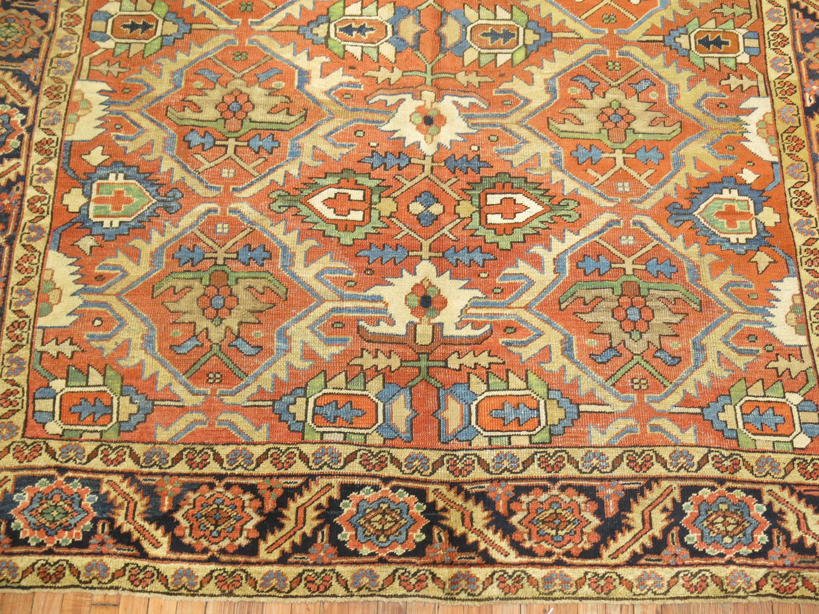 Wool Antique Persian Heriz Karadja Square Oriental Rug For Sale