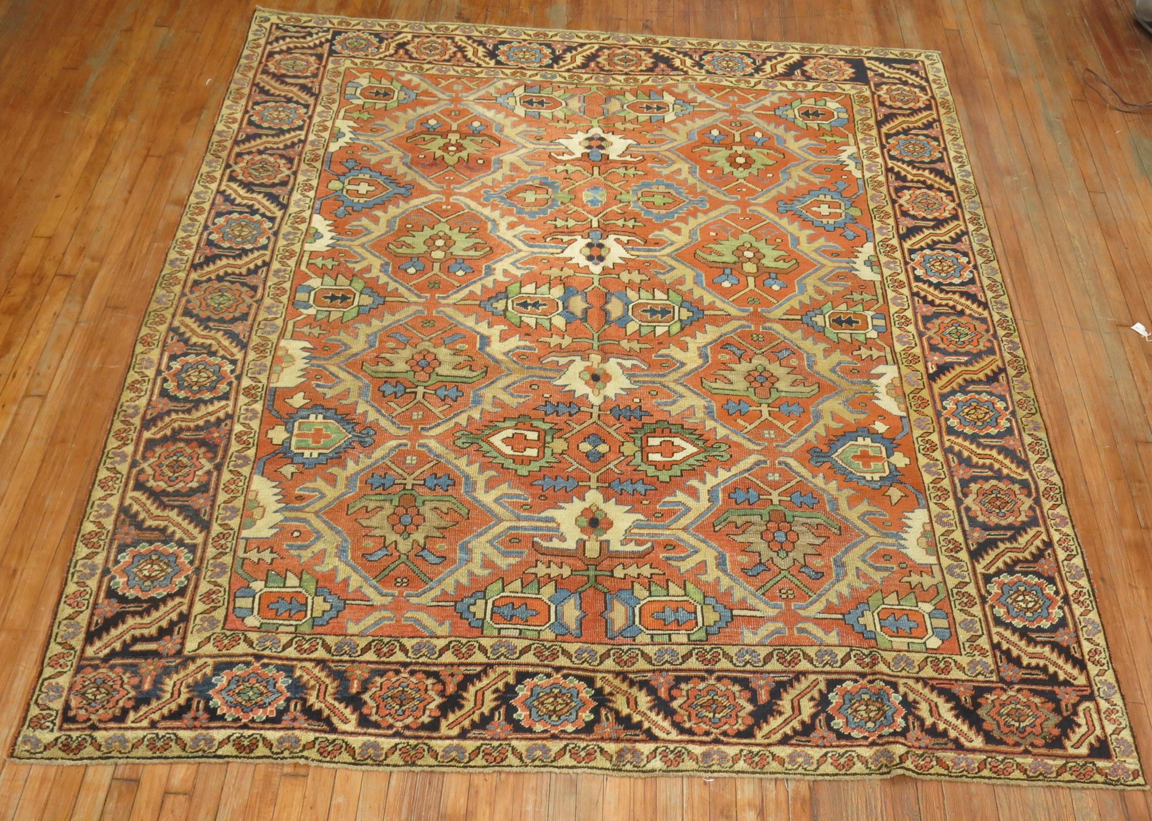 Antique Persian Heriz Karadja Square Oriental Rug For Sale 2