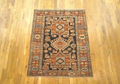 Antique Persian Heriz Karaja Oriental Rug, in Small Square Size with Jewel Tones