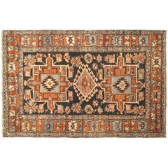 Antique Persian Heriz Karaja Oriental Rug, in Small Square Size with Jewel Tones