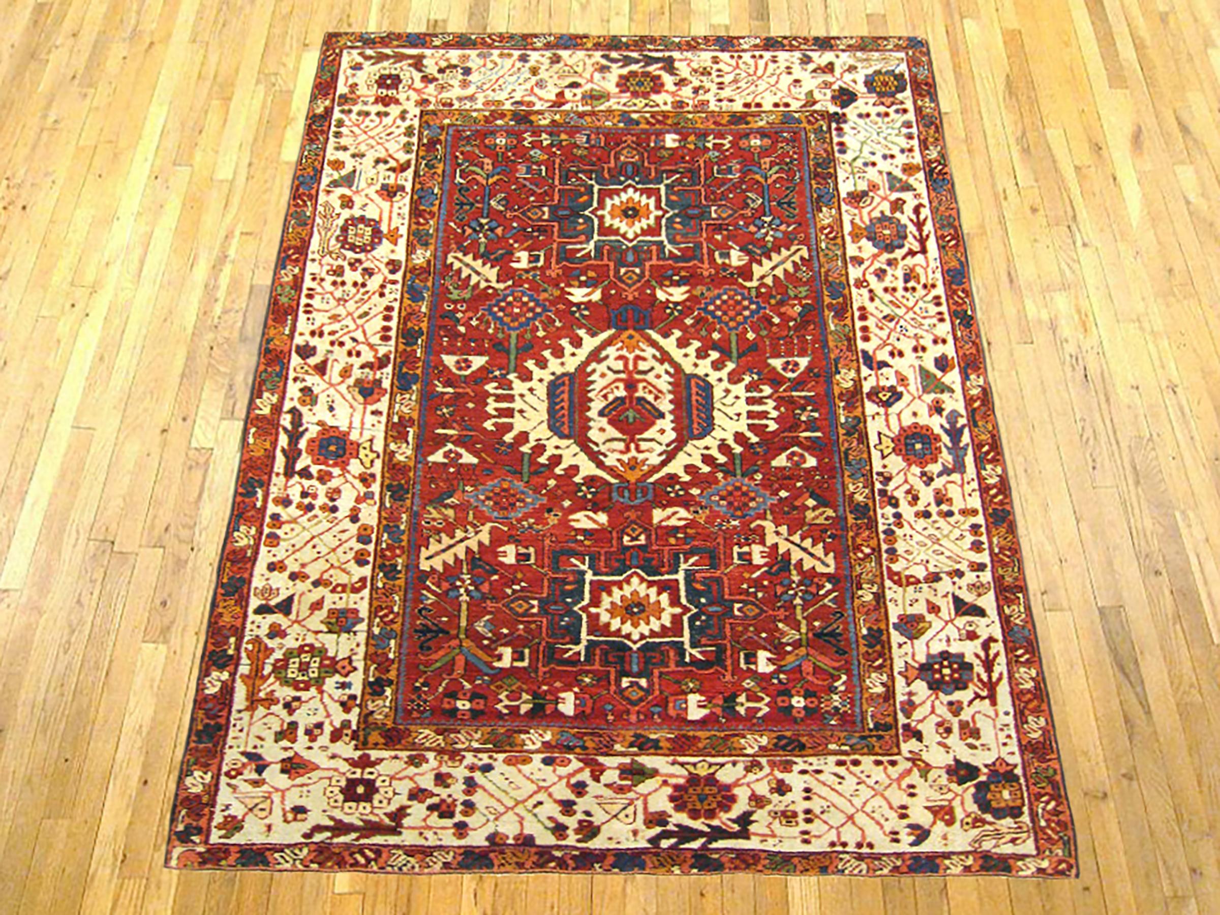 Antique Persian Heriz Karaja Oriental rug, in room size.

An antique Persian Heriz Karaja oriental rug, size 6'3