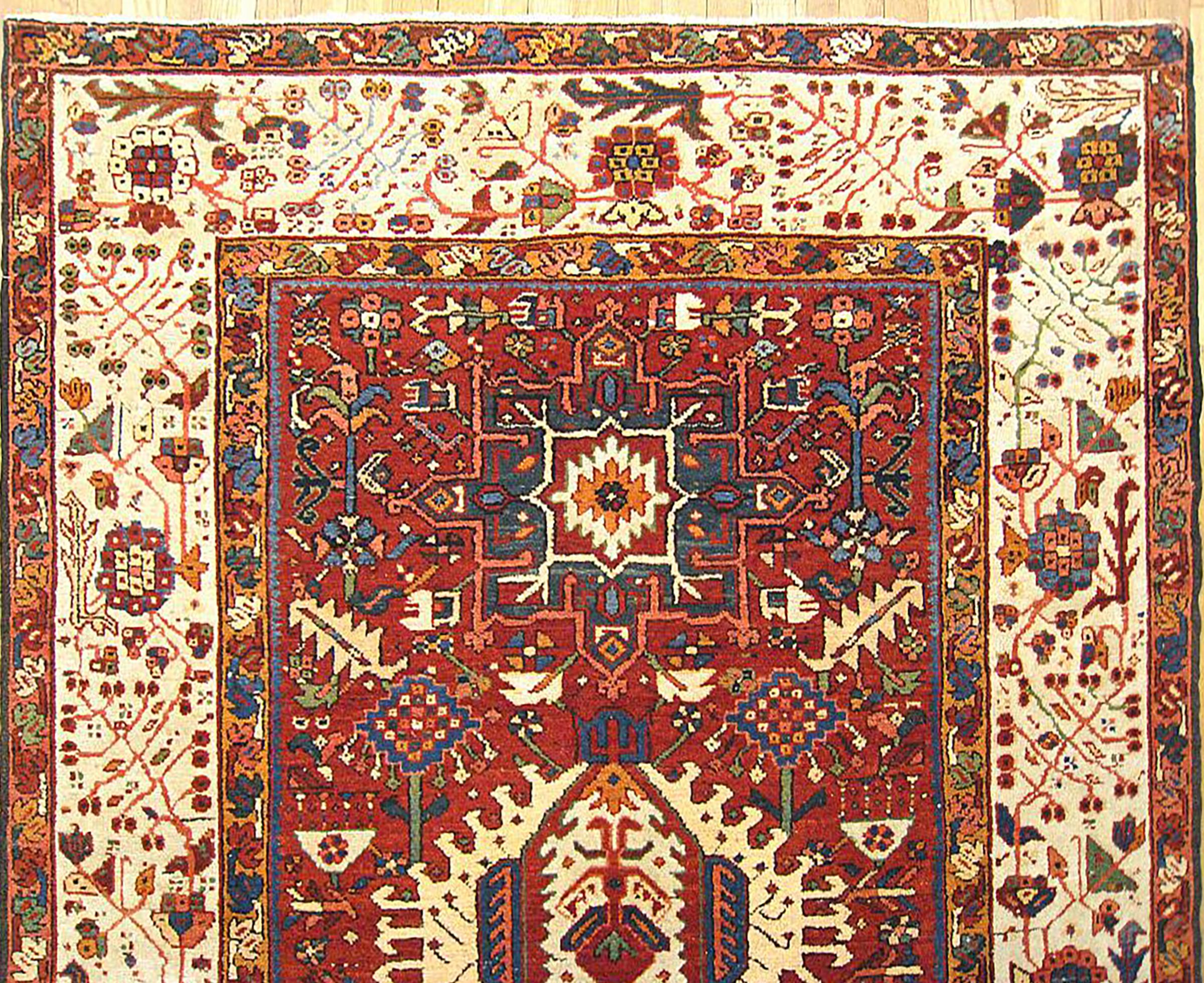 Hand-Knotted Antique Persian Heriz Karaja Oriental Rug, Room Size, w/ Multiple Medallions For Sale