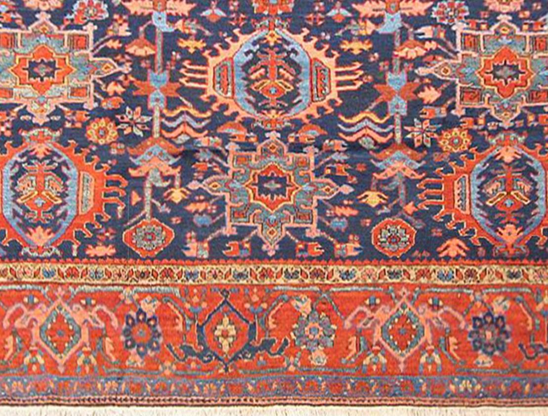 Hand-Knotted Antique Persian Heriz Karaja Oriental Rug, Room Size, W/ Multiple Medallions For Sale