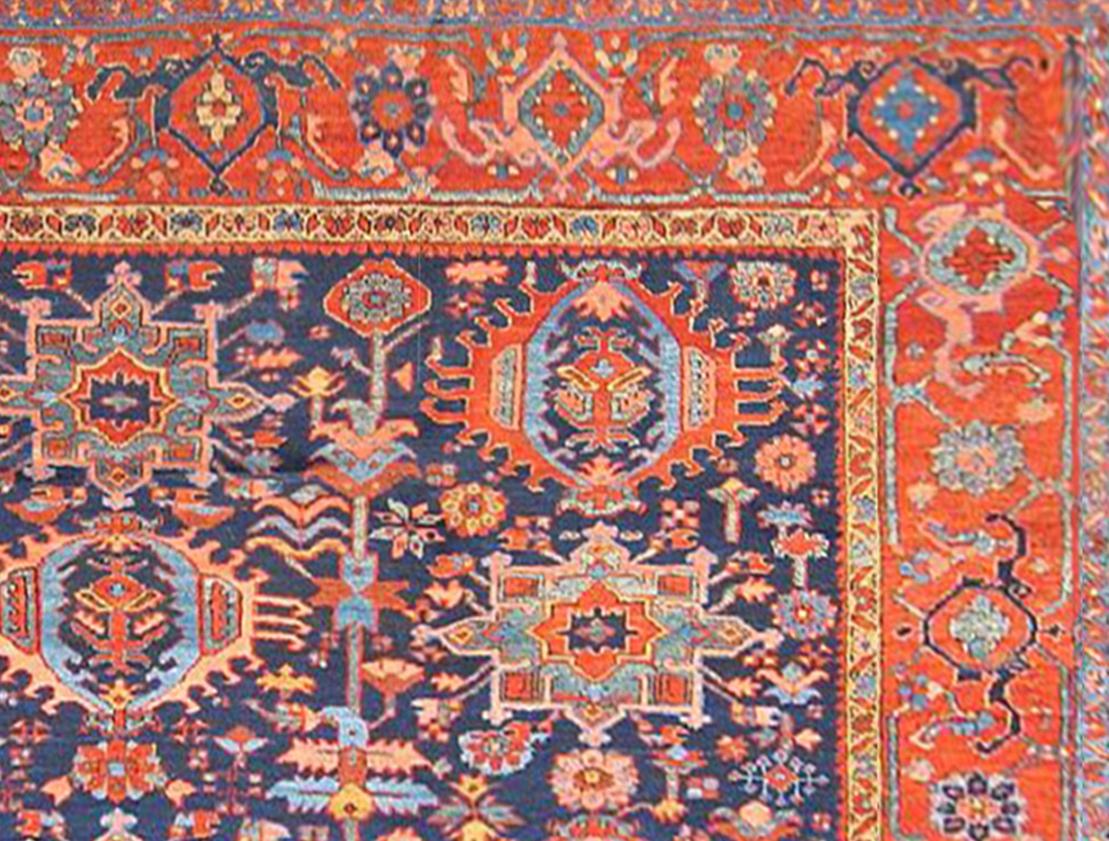 Antique Persian Heriz Karaja Oriental Rug, Room Size, W/ Multiple Medallions In Good Condition For Sale In New York, NY