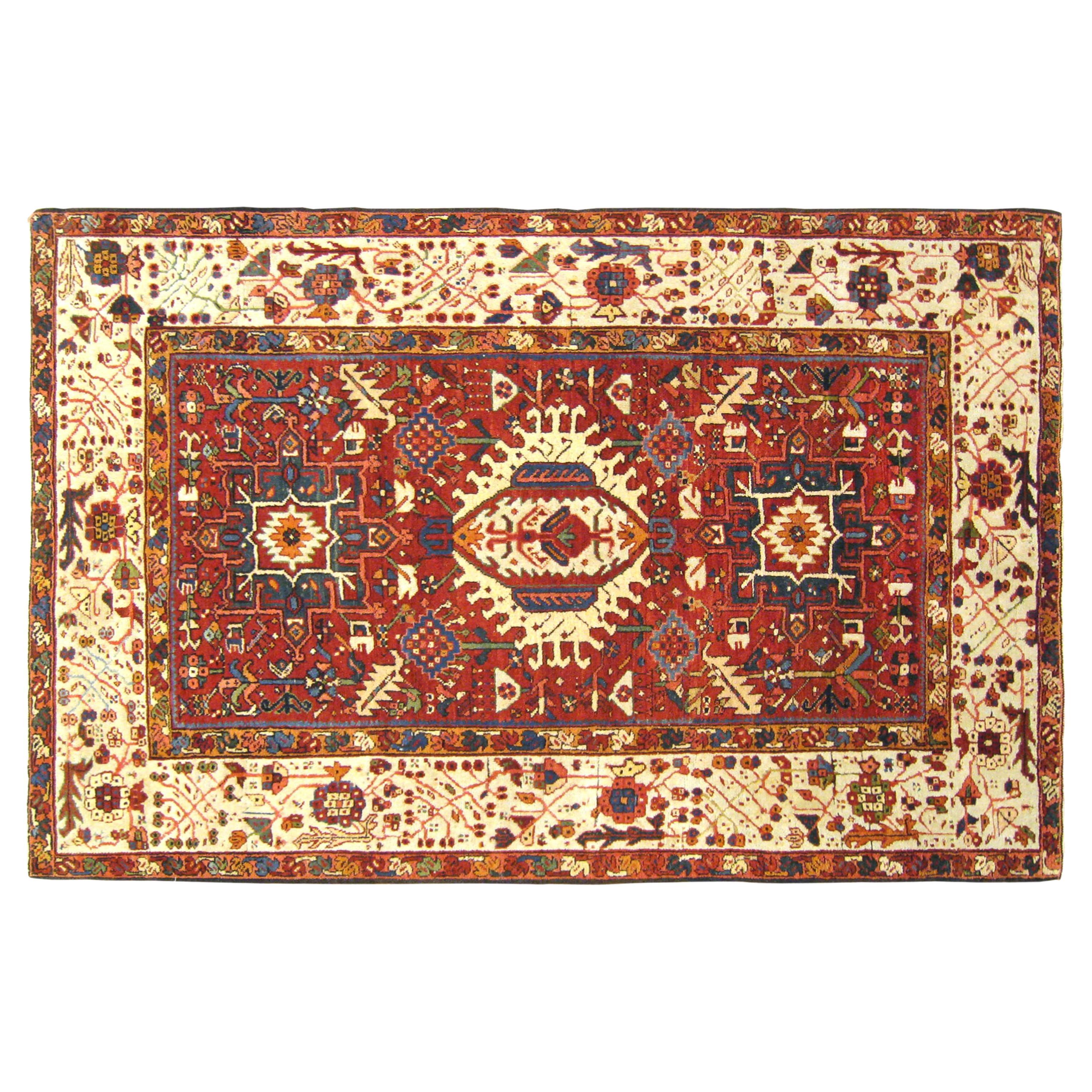 Antique Persian Heriz Karaja Oriental Rug, Room Size, w/ Multiple Medallions For Sale