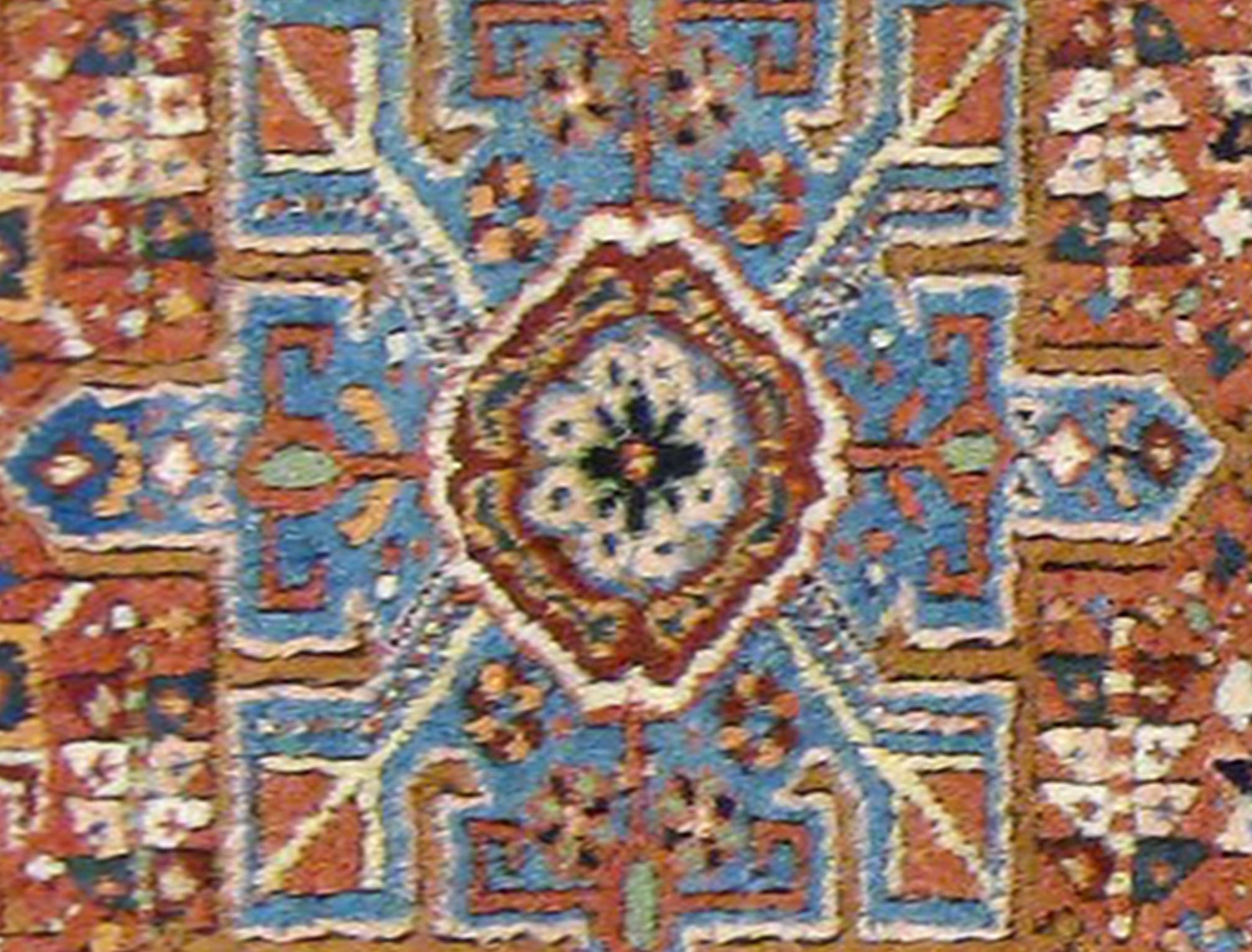 Early 20th Century Antique Persian Heriz Karaja Oriental Rug, in Small size, Red Field & Geometric For Sale
