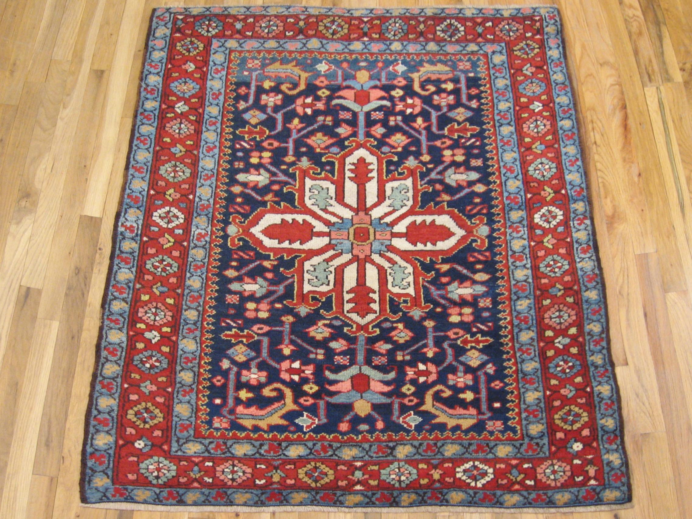 Antique Persian Heriz Karaja Oriental Rug, size 4'6