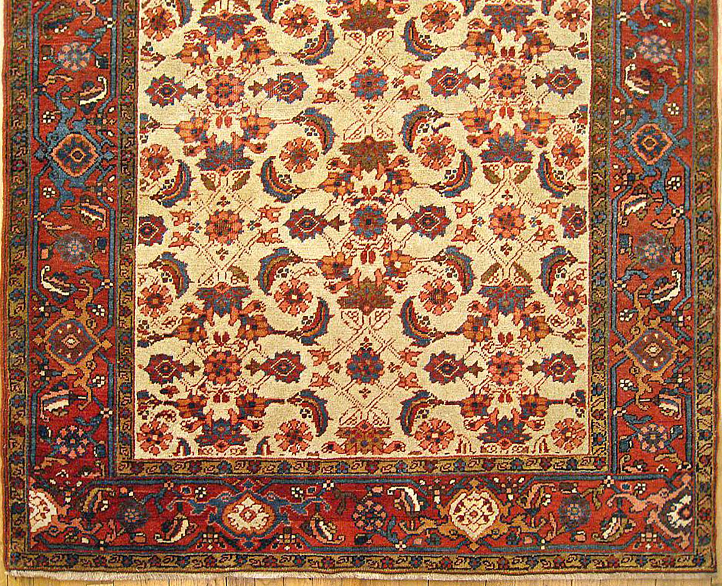 Hand-Knotted Antique Persian Heriz Karaja Oriental Rug, Small Size, w/ Herati Design For Sale