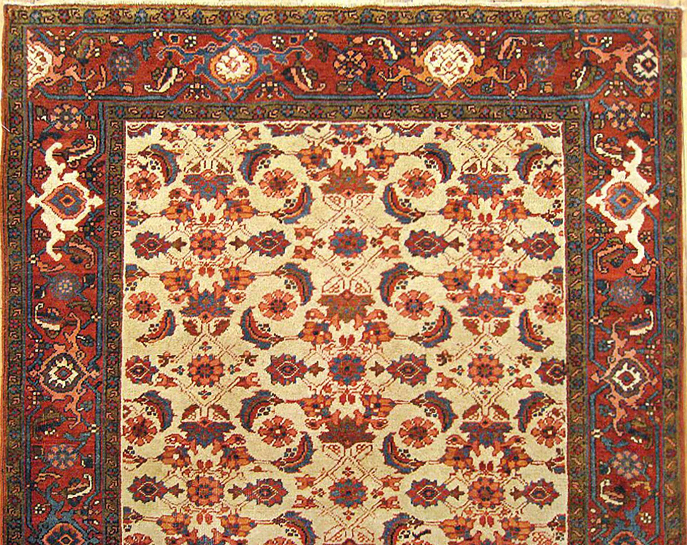 Antique Persian Heriz Karaja Oriental Rug, Small Size, w/ Herati Design In Good Condition For Sale In New York, NY