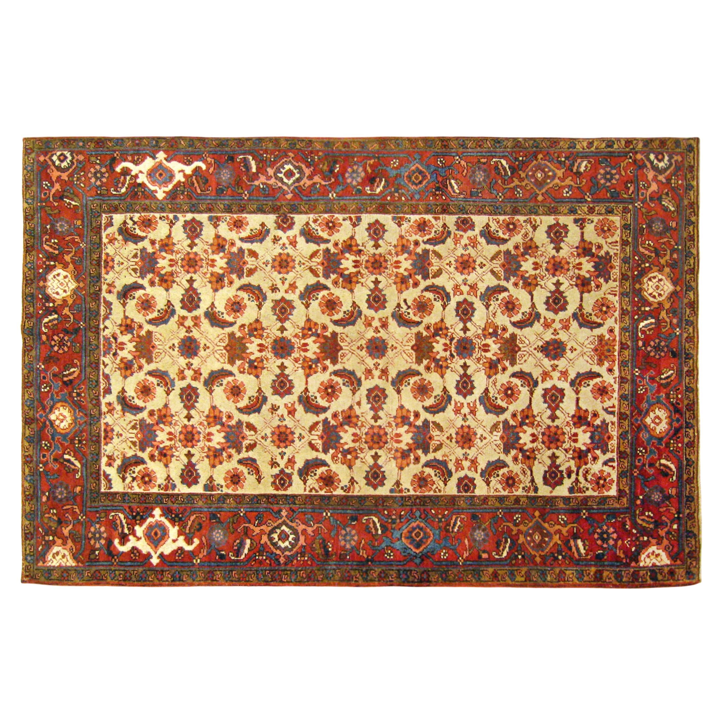 Antique Persian Heriz Karaja Oriental Rug, Small Size, w/ Herati Design For Sale