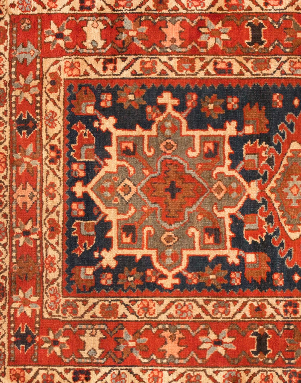 Hand-Knotted Antique Persian Heriz Karaja Oriental Rug, Small Size, W/ Multiple Medallions For Sale