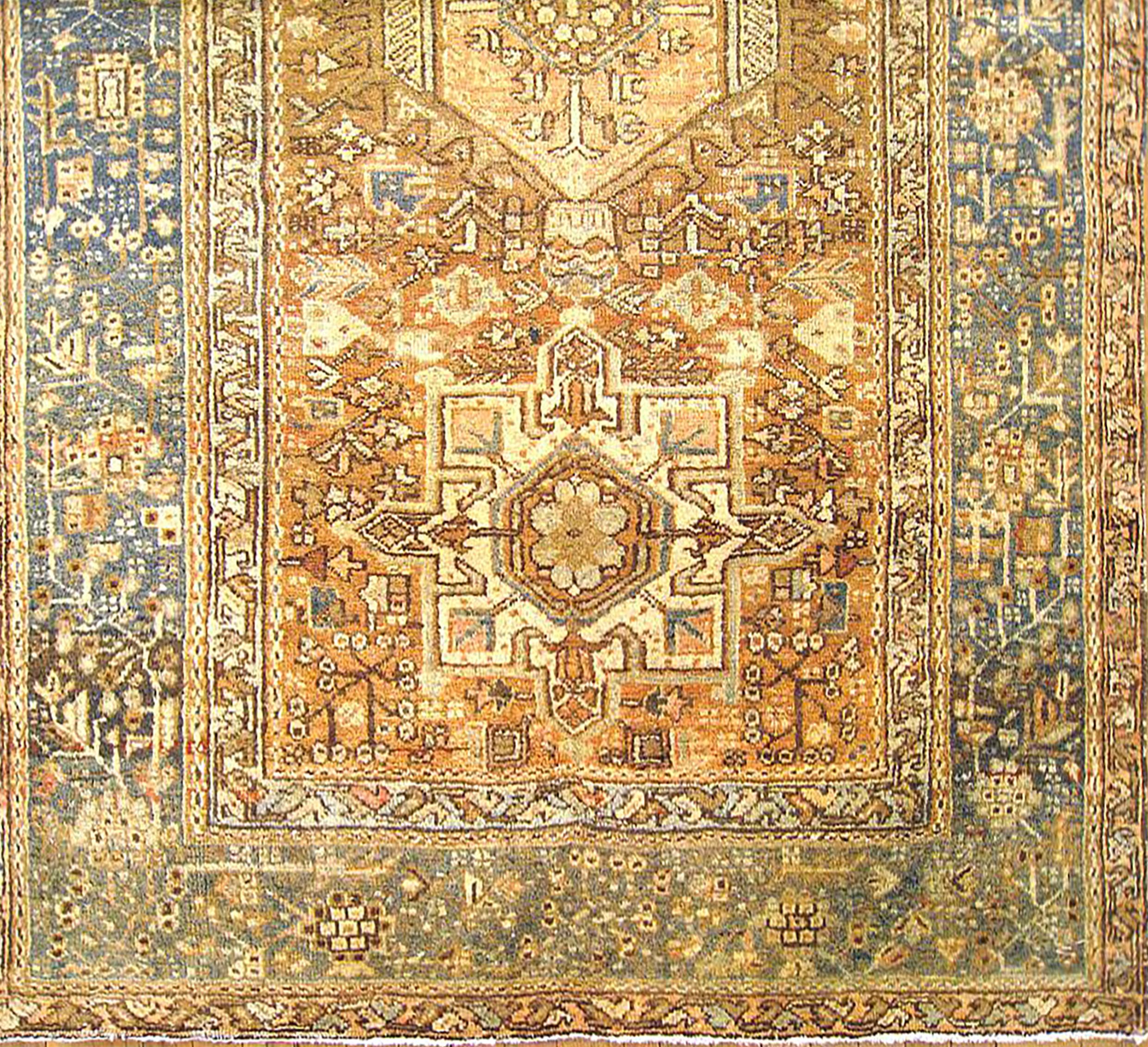 Hand-Knotted Antique Persian Heriz Karaja Oriental Rug, Small Size, W/ Multiple Medallions For Sale