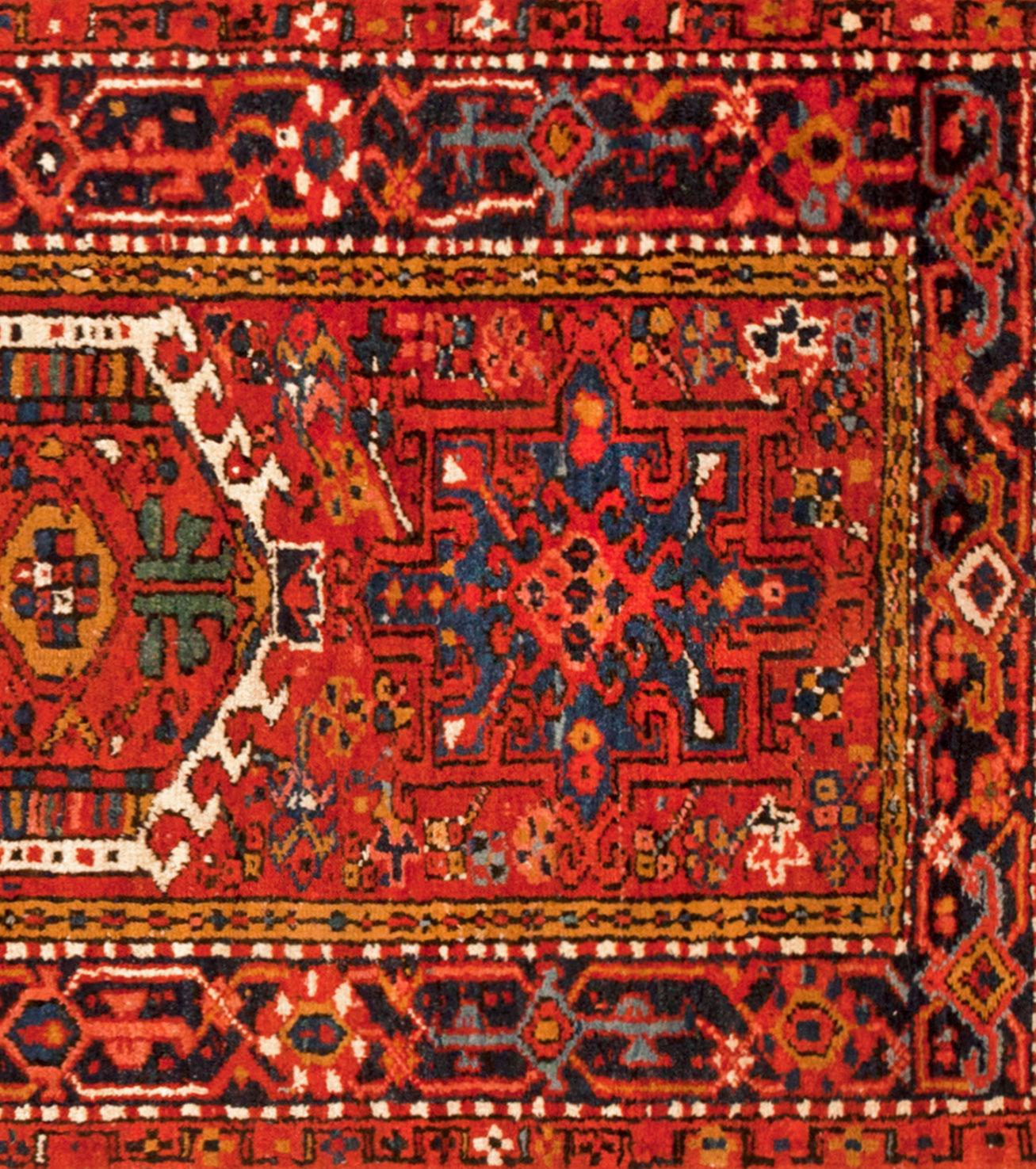 Antique Persian Heriz Karaja Oriental Rug, Small Size, W/ Multiple Medallions In Good Condition For Sale In New York, NY