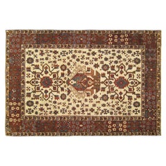 Tapis persan ancien Heriz Karaja Oriental, petite taille, avec plusieurs médaillons