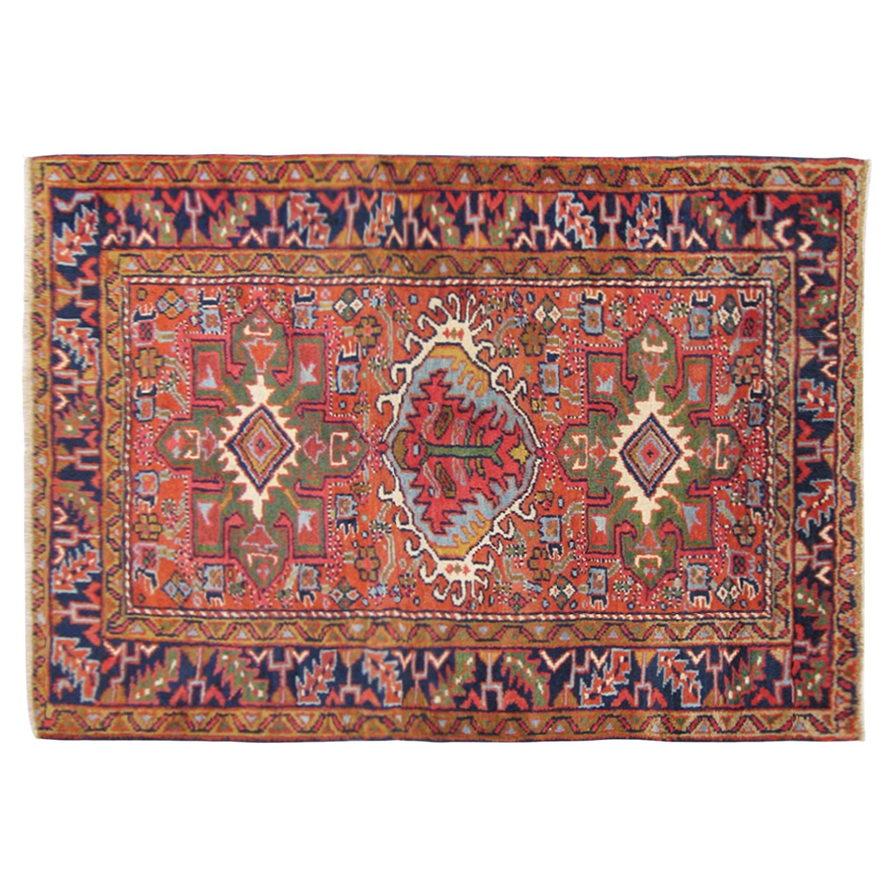Antique Persian Heriz Karaja Oriental Rug, Small Size, w/ Multiple Medallions For Sale
