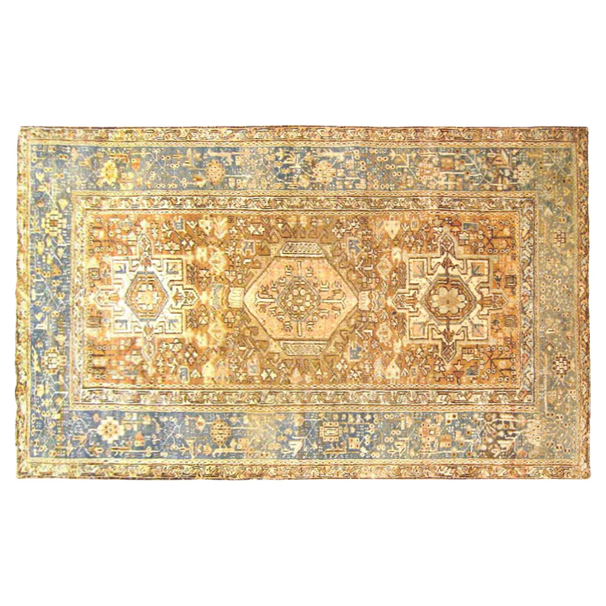 Antique Persian Heriz Karaja Oriental Rug, Small Size, W/ Multiple Medallions For Sale