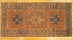 Antique Persian Heriz Karaja Oriental Small Size Rug, Three Geometric Medallions