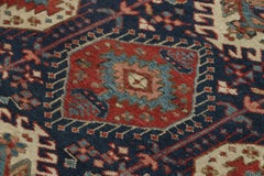 Antique Persian Heriz Karaja Rug, Triple Medallion in Red and Navy - Rug & Kilim