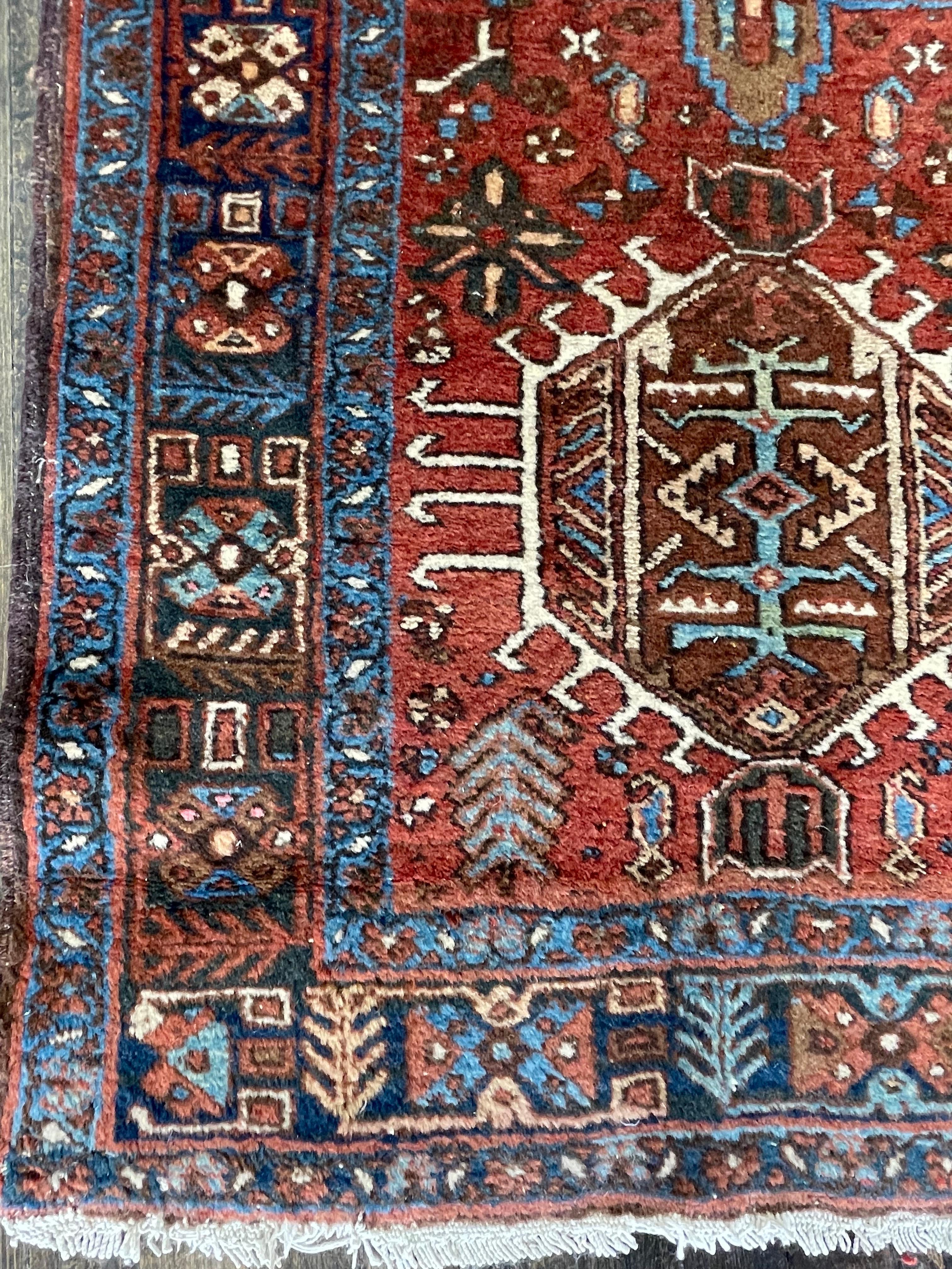 Wool Antique Persian Heriz Karaja Runner, circa 1930 For Sale