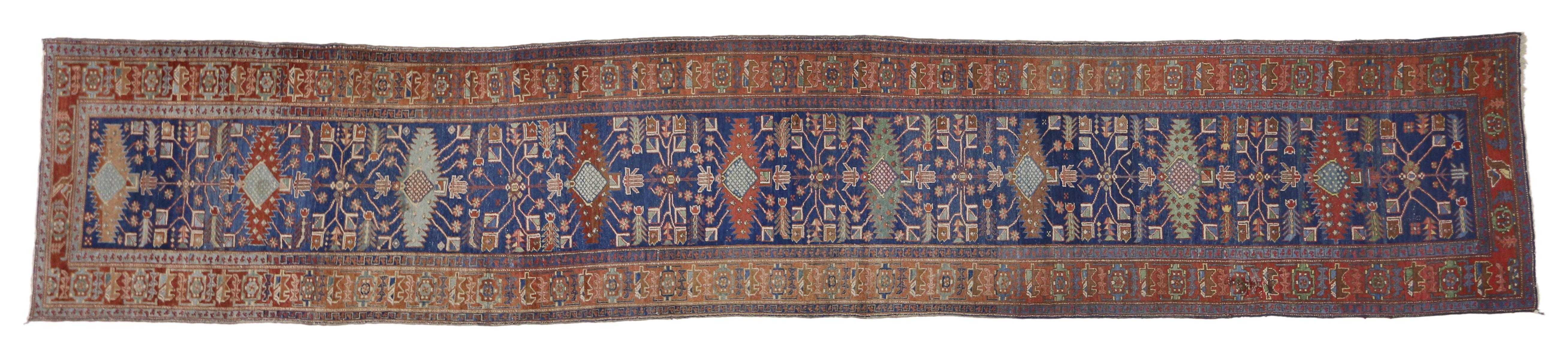 Antique Persian Heriz Karaja Runner with Modern Art Deco Tribal Style 3