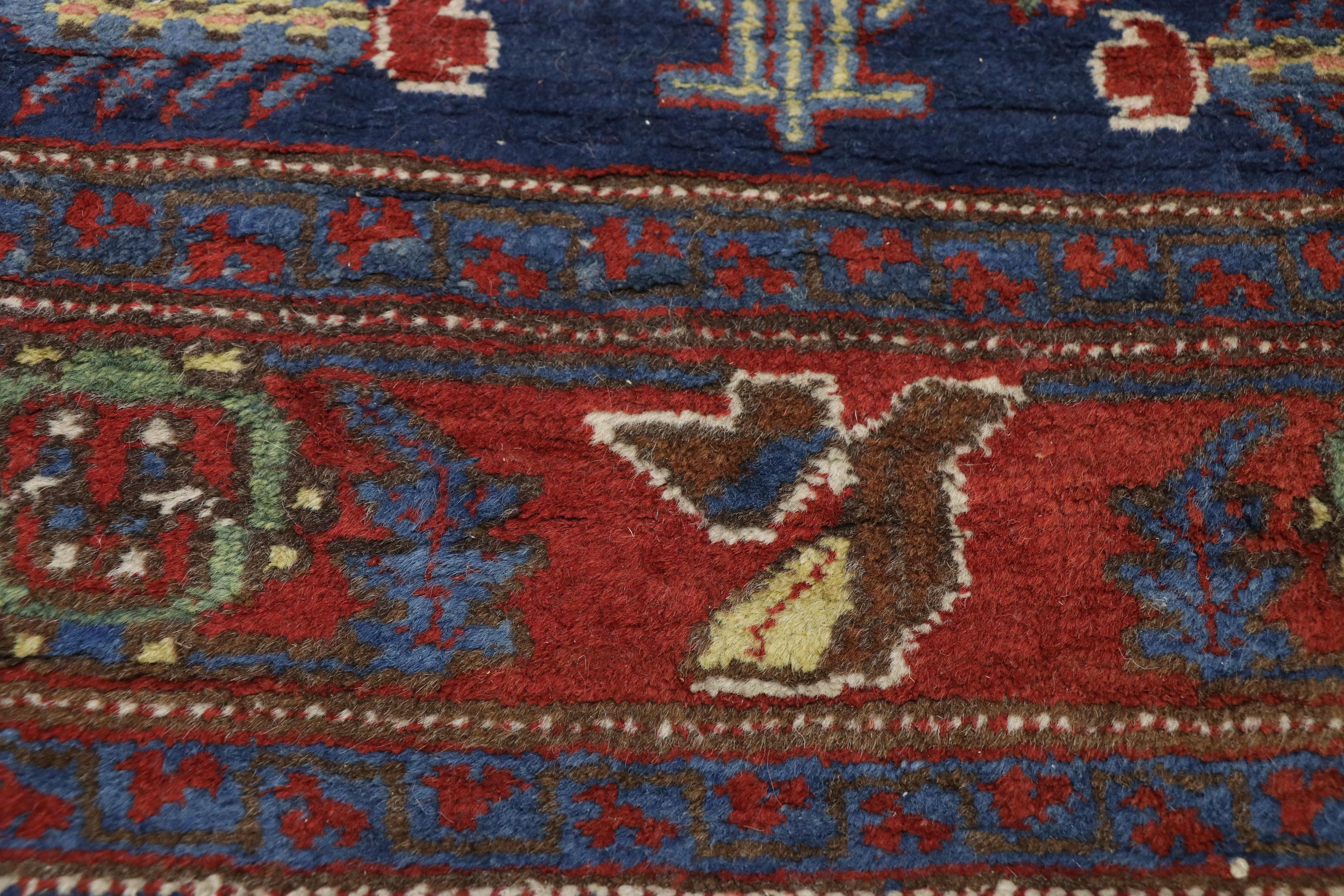 Heriz Serapi Antique Persian Heriz Karaja Runner with Modern Art Deco Tribal Style