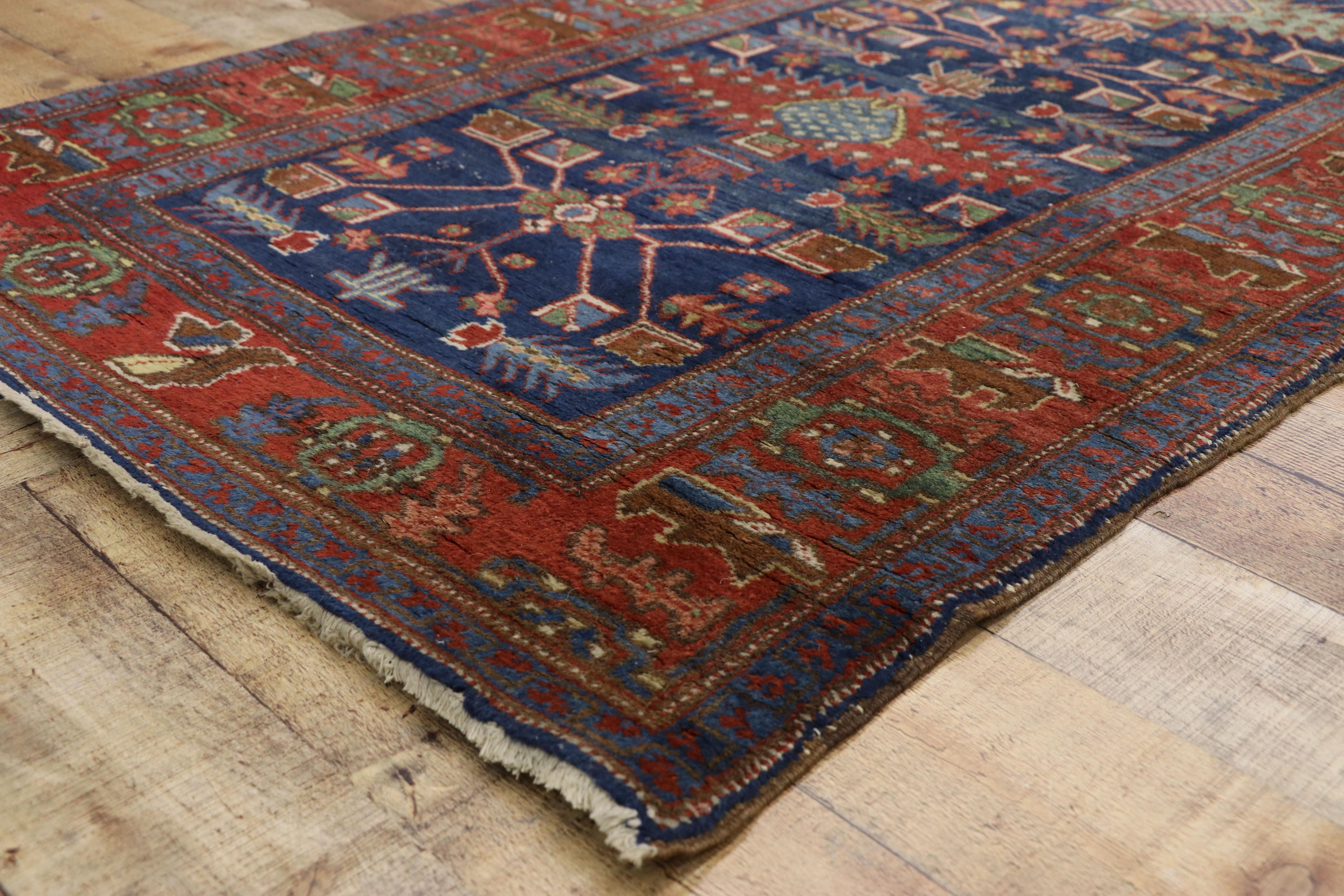 Antique Persian Heriz Karaja Runner with Modern Art Deco Tribal Style In Good Condition In Dallas, TX