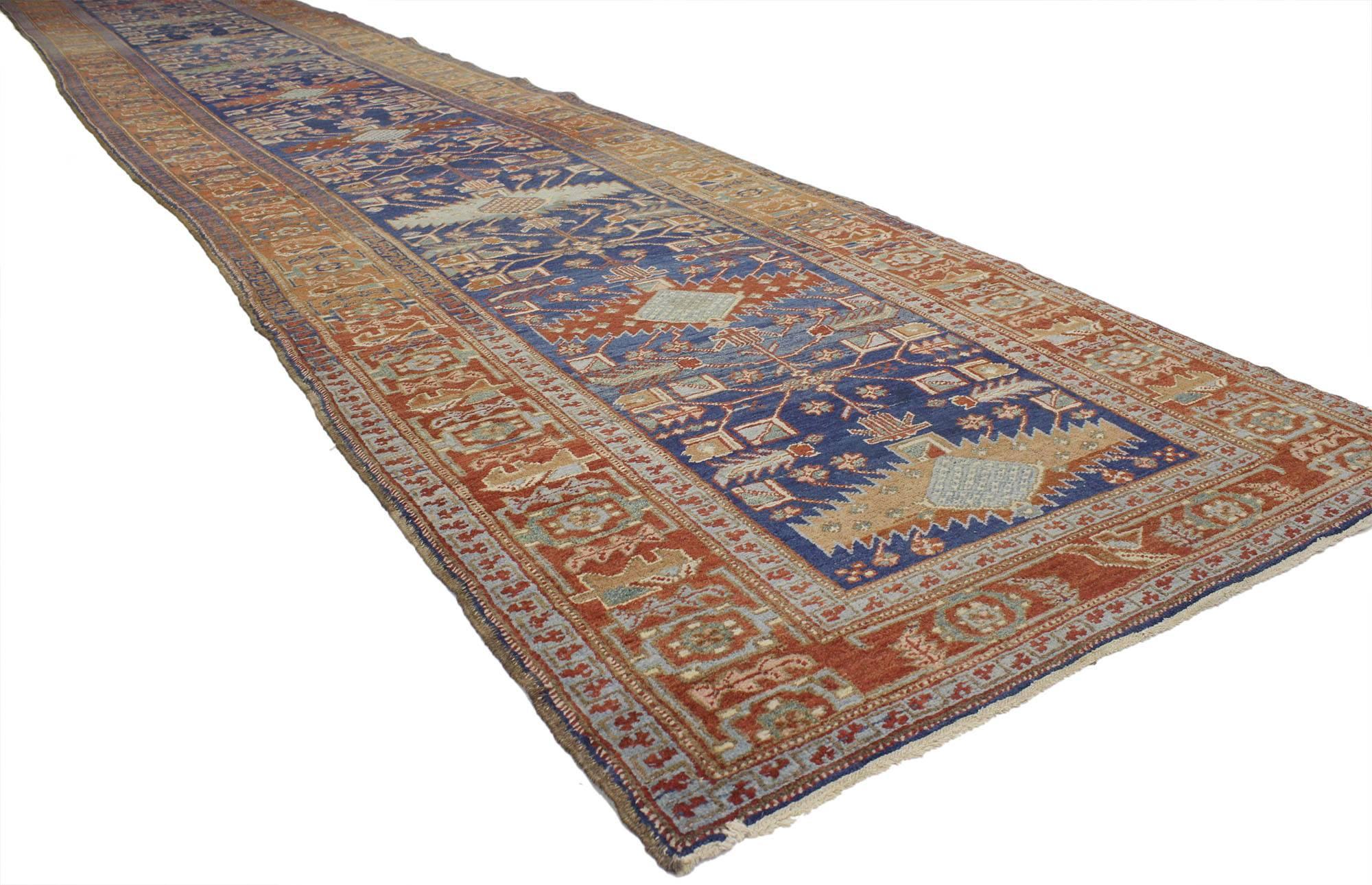 Antique Persian Heriz Karaja Runner with Modern Art Deco Tribal Style 1