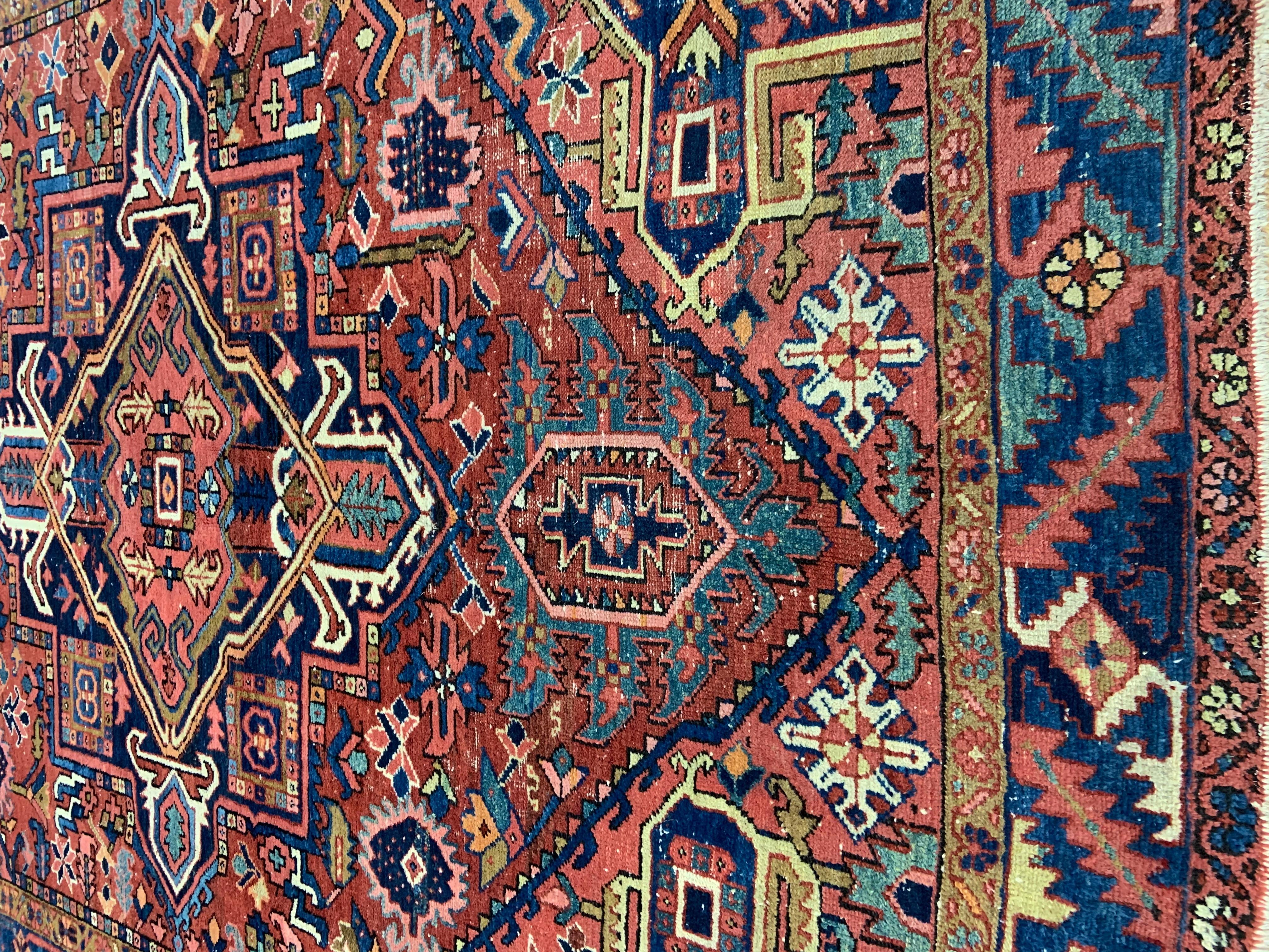 Antique Persian Heriz Karajeh Rug Vibrant Tribal, c. 1900s For Sale 4