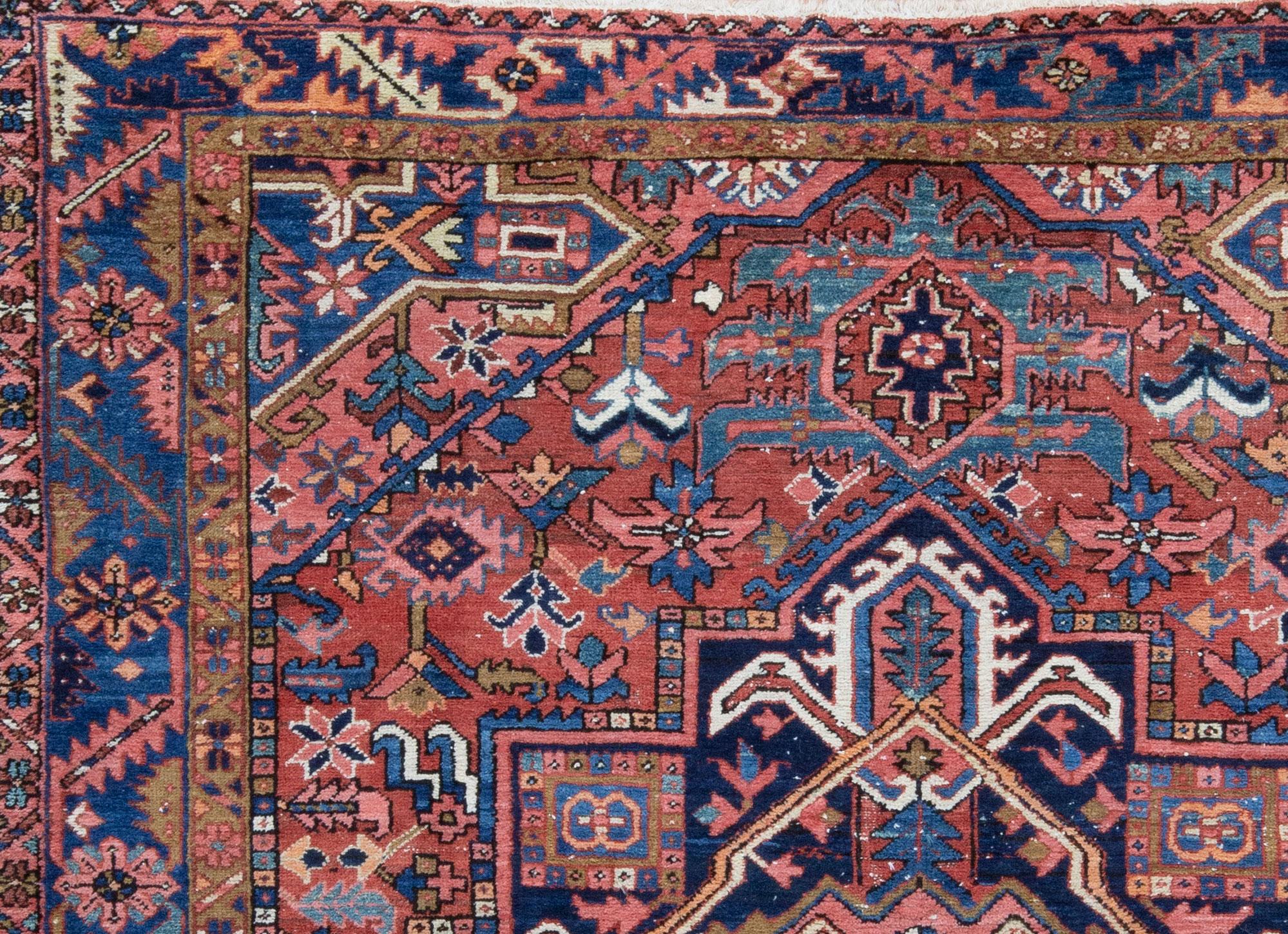 Antique Persian Heriz Karajeh Rug Vibrant Tribal, c. 1900s In Good Condition For Sale In Hudson, NY