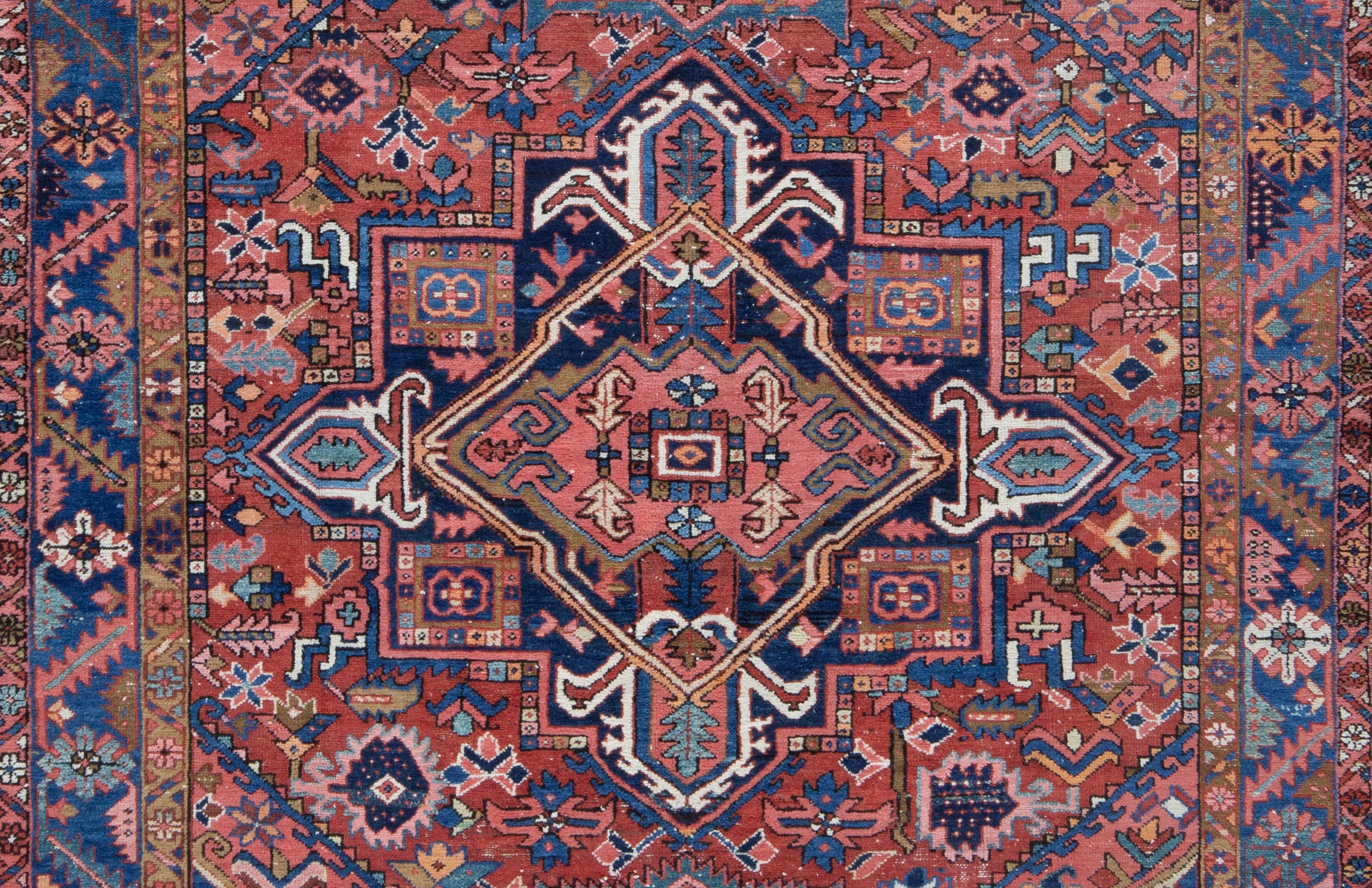 20th Century Antique Persian Heriz Karajeh Rug Vibrant Tribal, c. 1900s For Sale